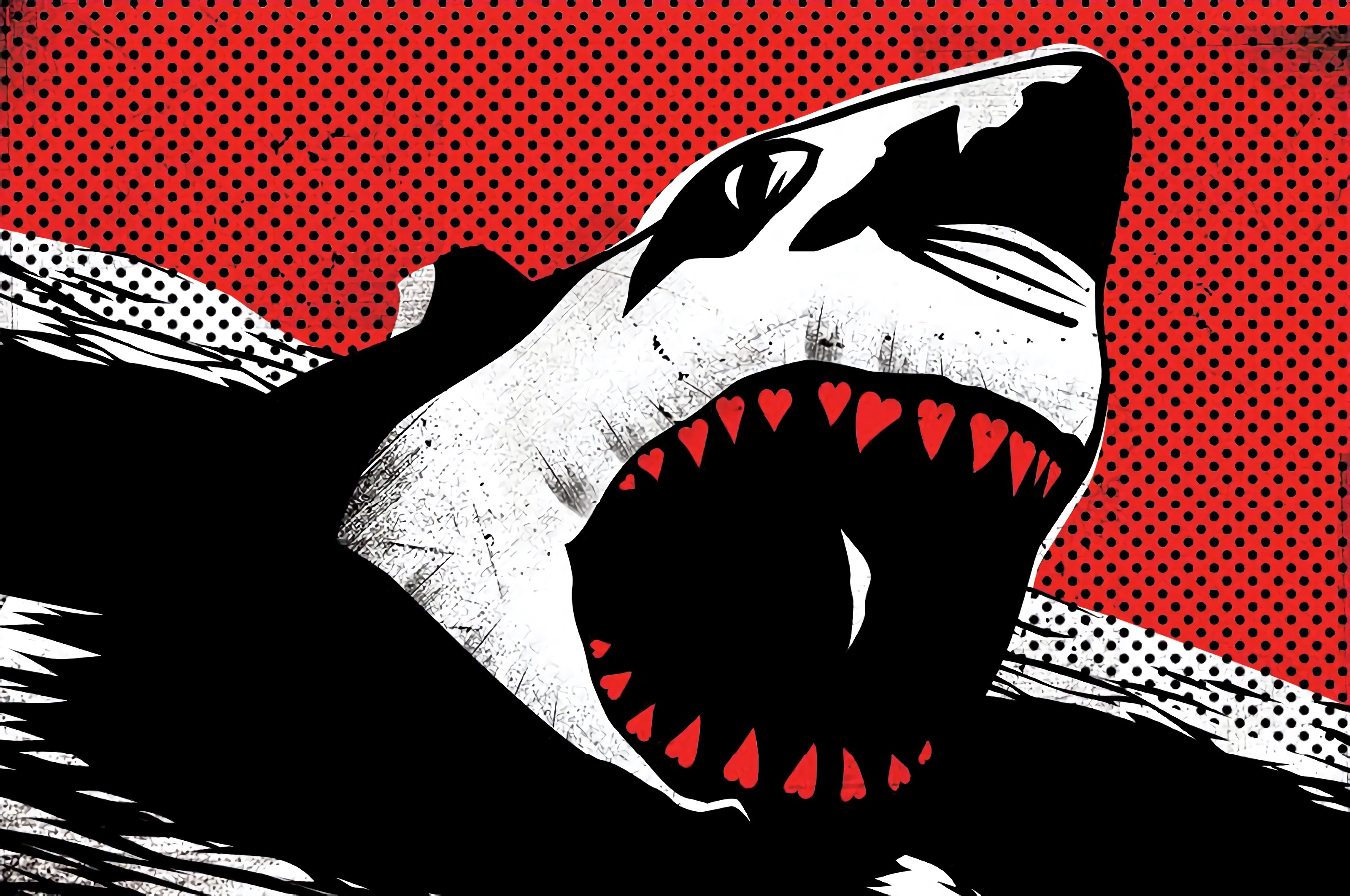 Shark with heart-shaped teeth poster by Nick McFarlane HD Wallpaper