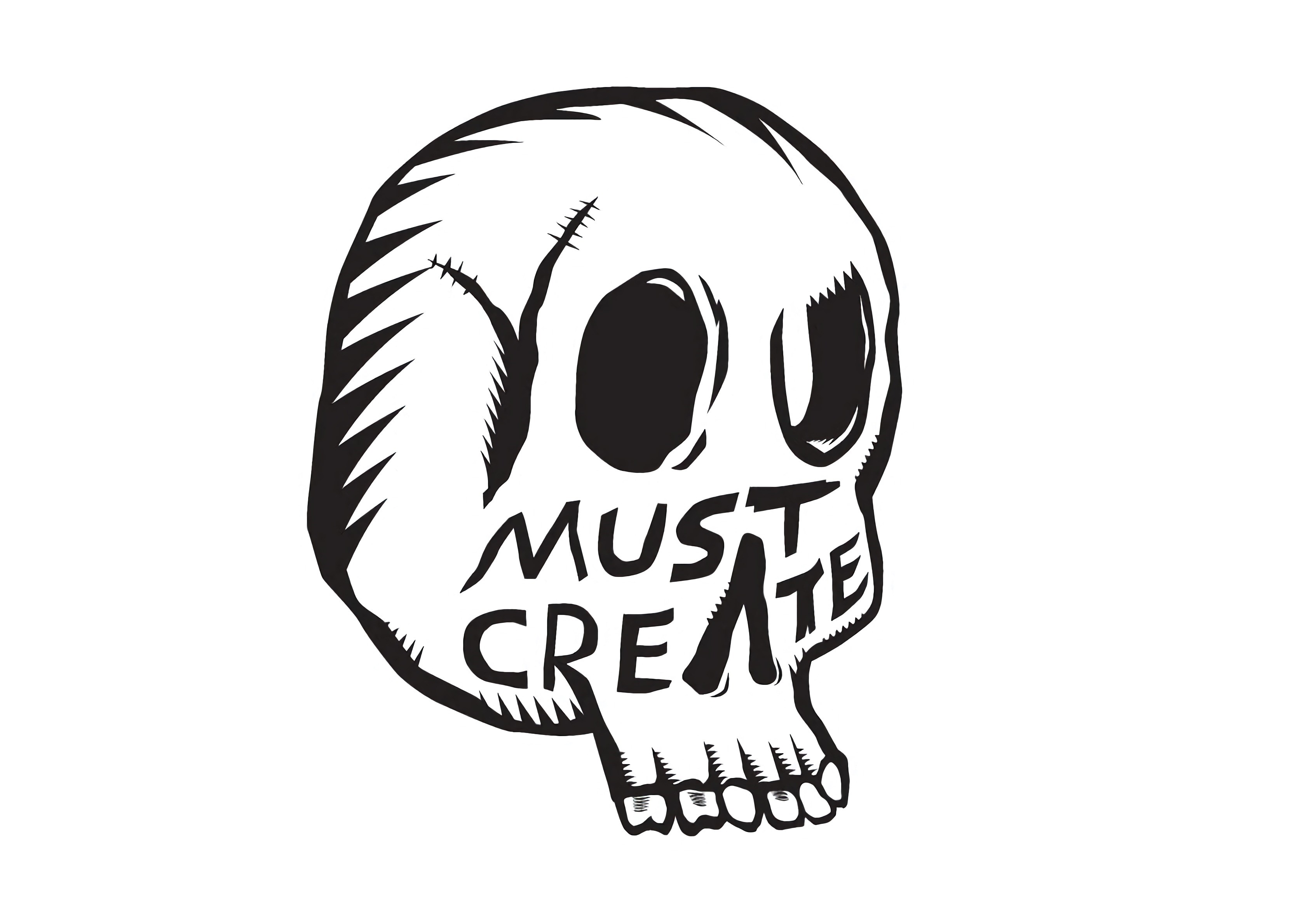Skull with "MUST CREATE" text by Nick McFarlane HD Wallpaper