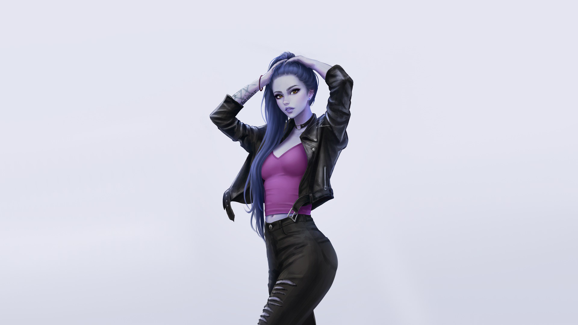 Widowmaker from Overwatch with blue hair HD Wallpaper