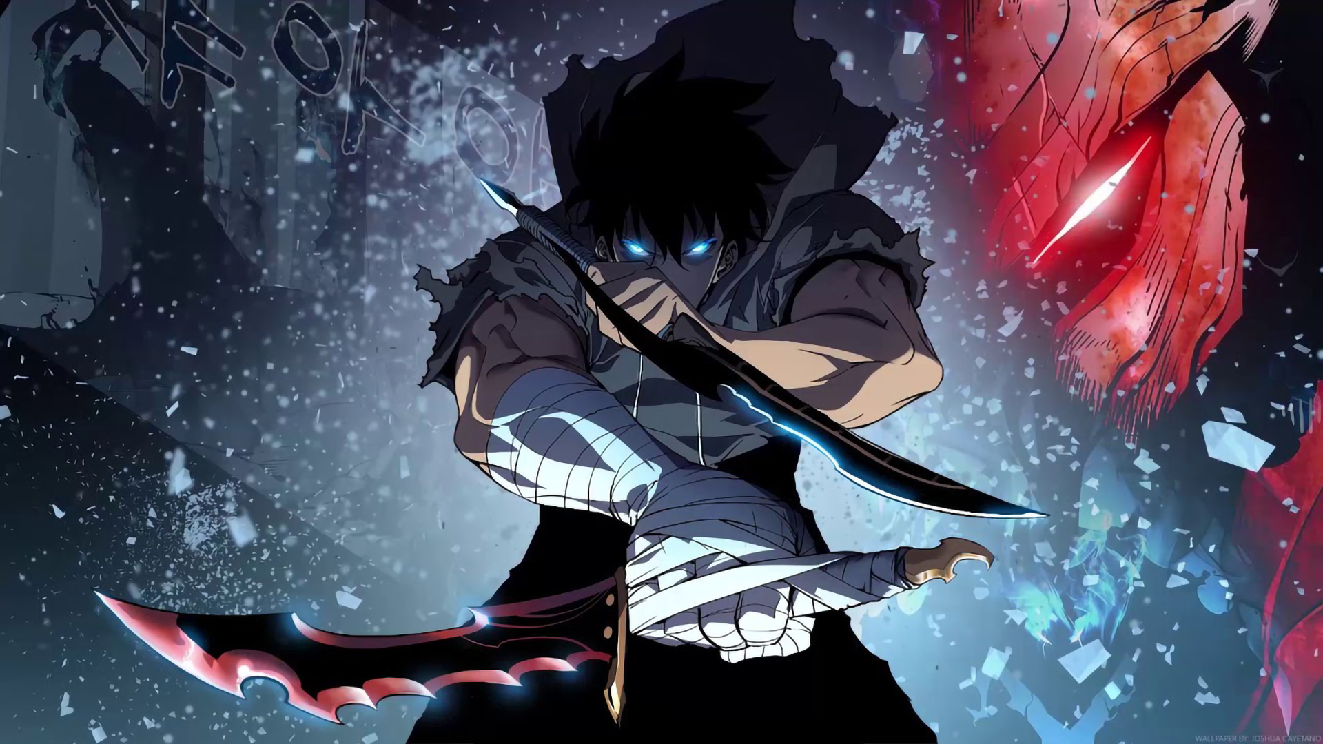 Sung Jinwoo and Shadow Monarch from Solo Leveling HD Wallpaper