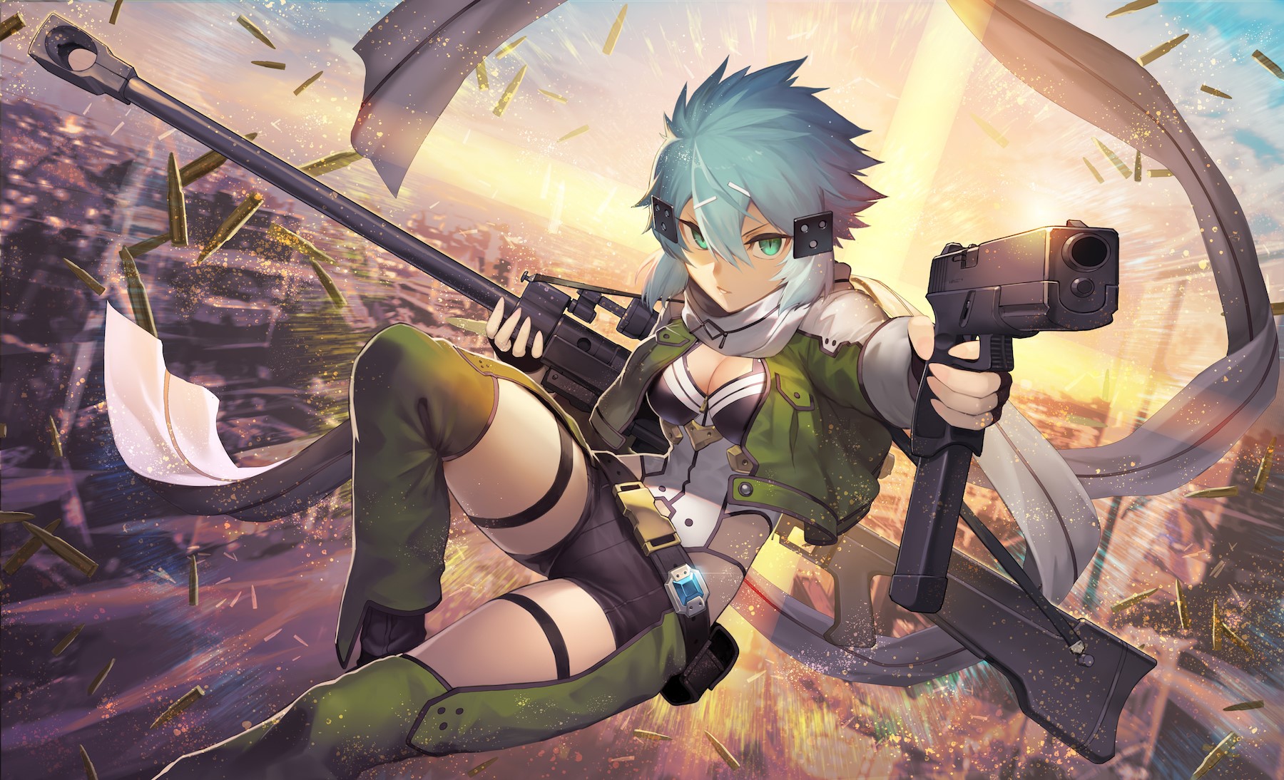 Asada Shino from Sword Art Online with guns HD Wallpaper