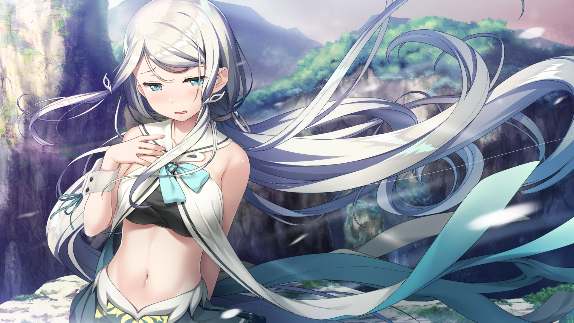 Girl with long gray hair and aqua eyes HD Wallpaper