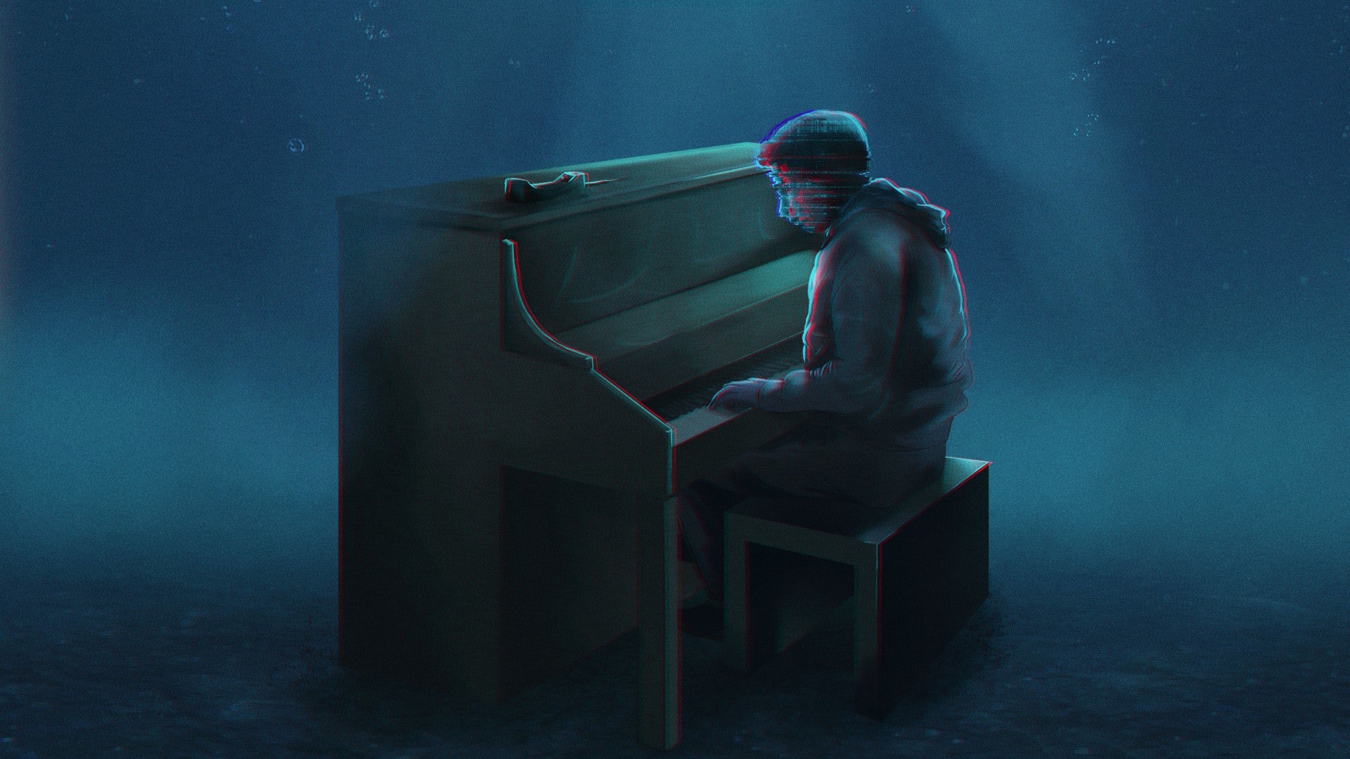 Person playing piano underwater HD Wallpaper