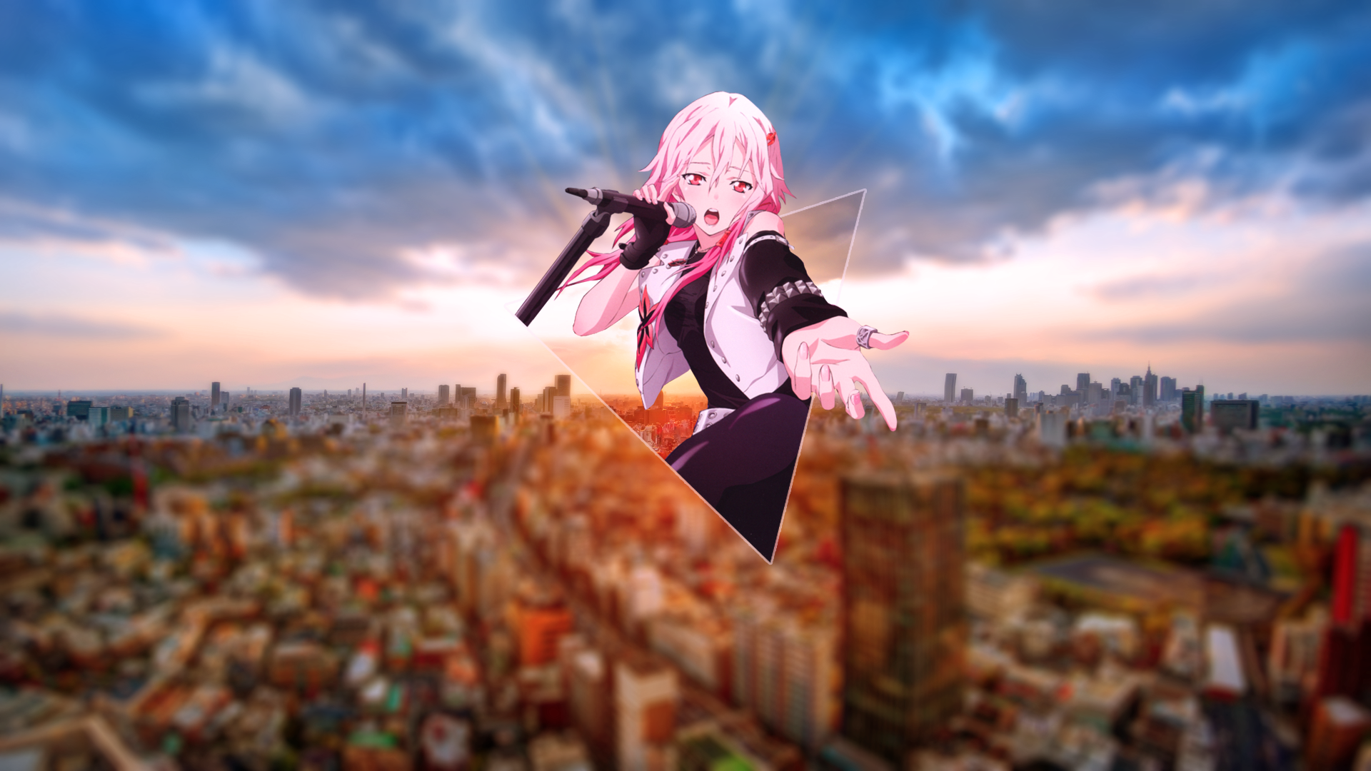 Yuzuriha Inori from Guilty Crown singing on a city background HD Wallpaper
