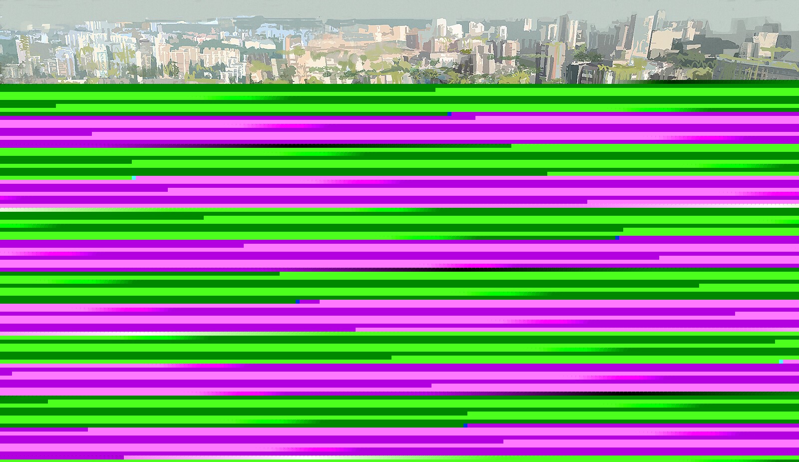 Digital art of a city skyline with horizontal lines HD Wallpaper