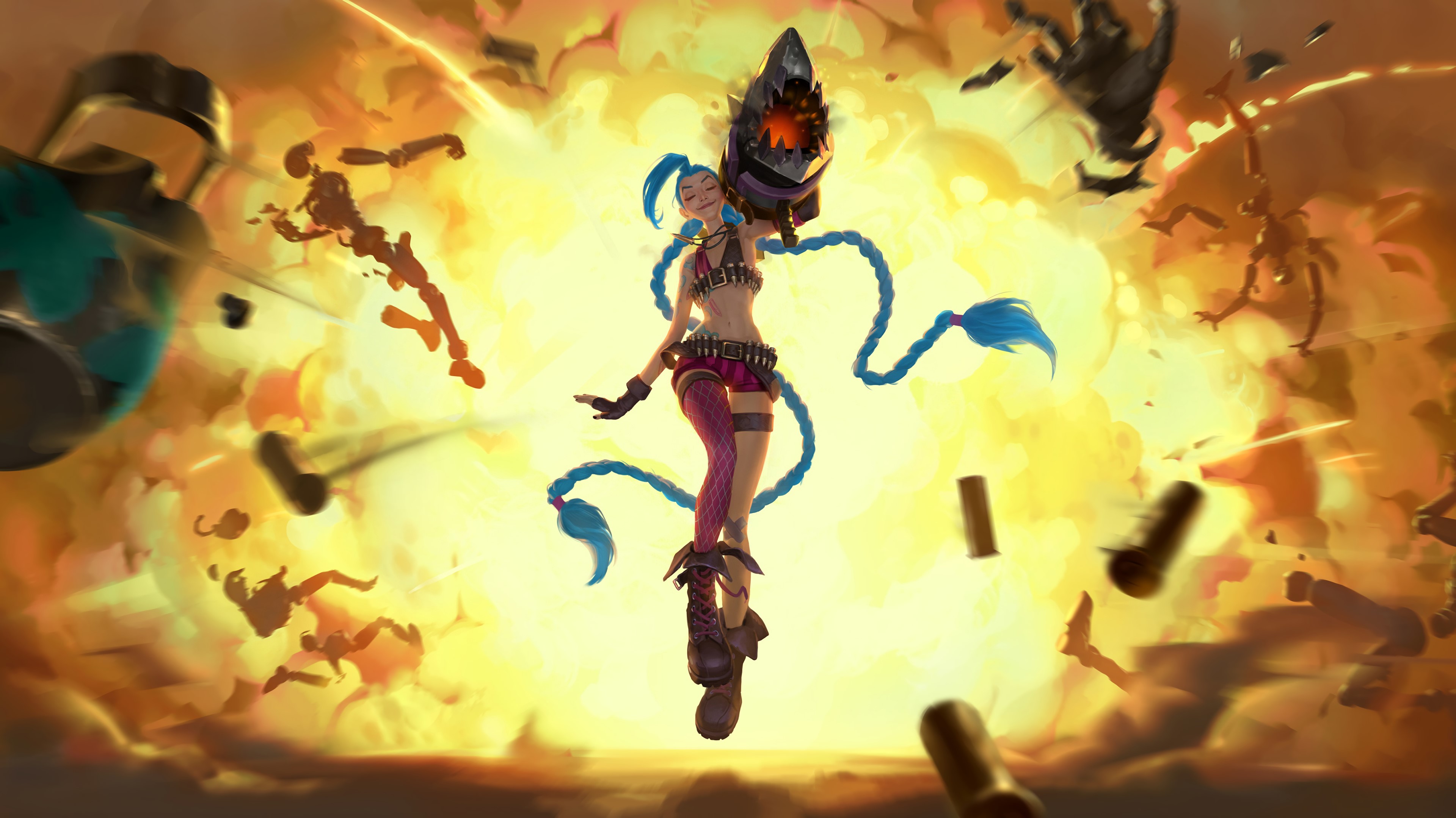 Jinx from League of Legends in an explosion HD Wallpaper