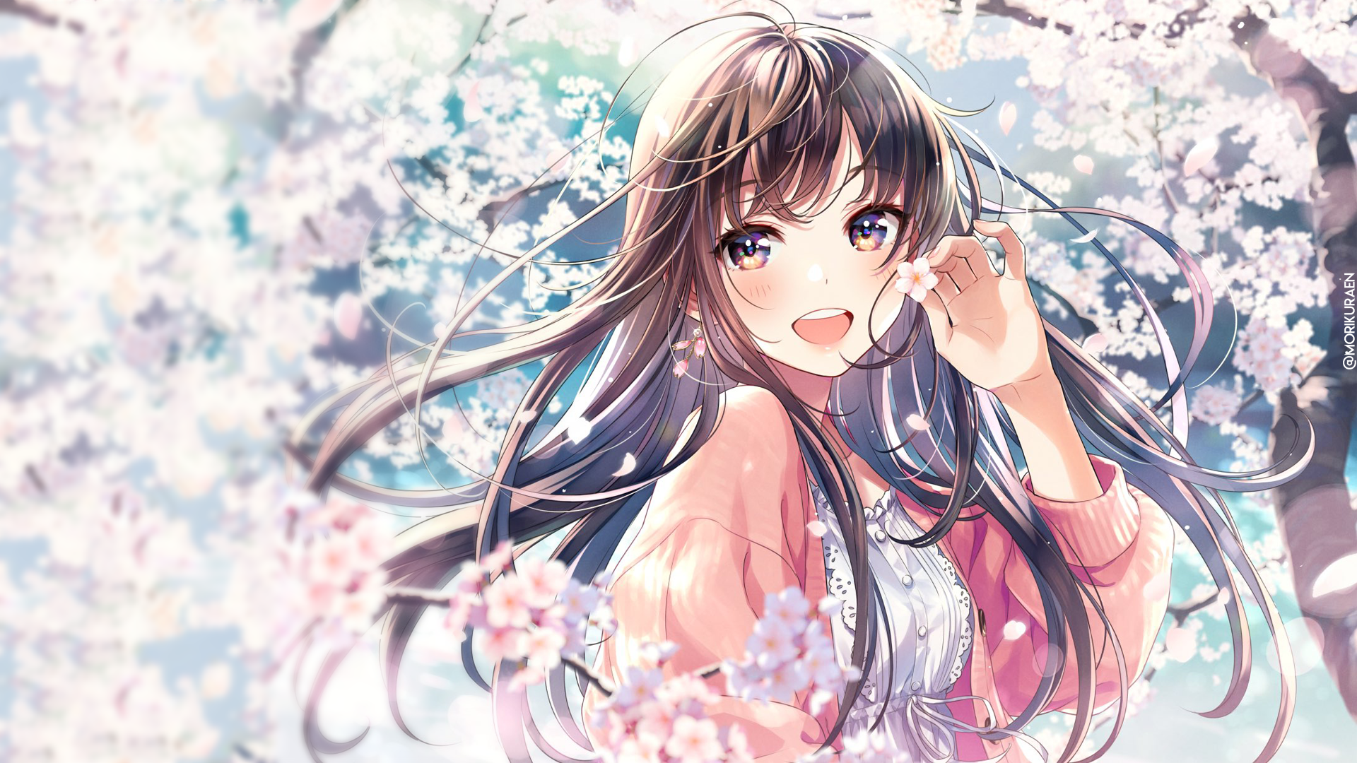 Anime girl with cherry blossoms by Morikura En HD Wallpaper