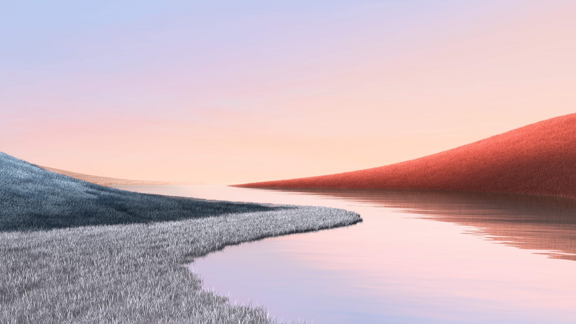 Abstract landscape with rolling hills and water HD Wallpaper