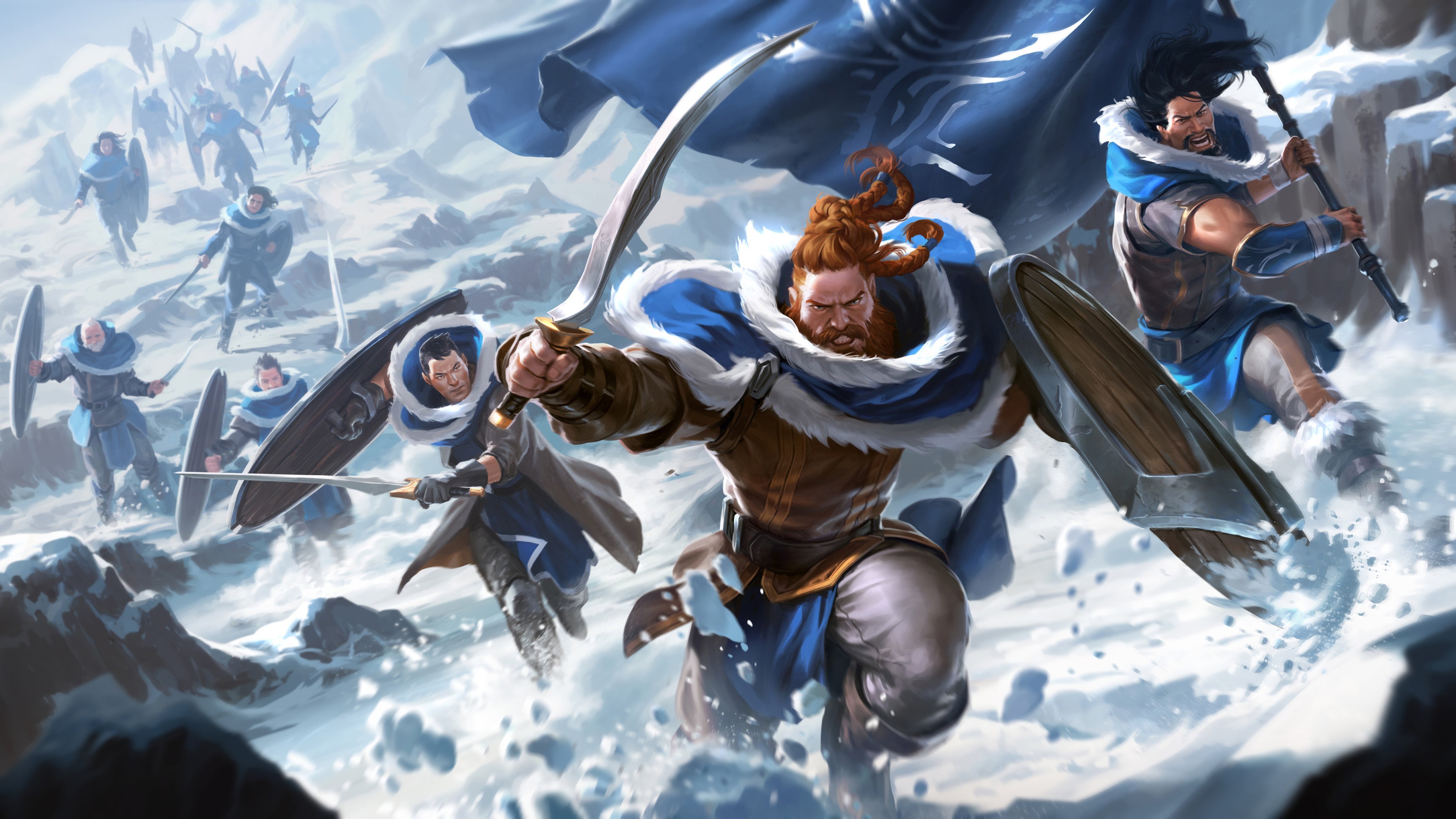 Fantasy Men in a Snow Battle from League of Legends HD Wallpaper