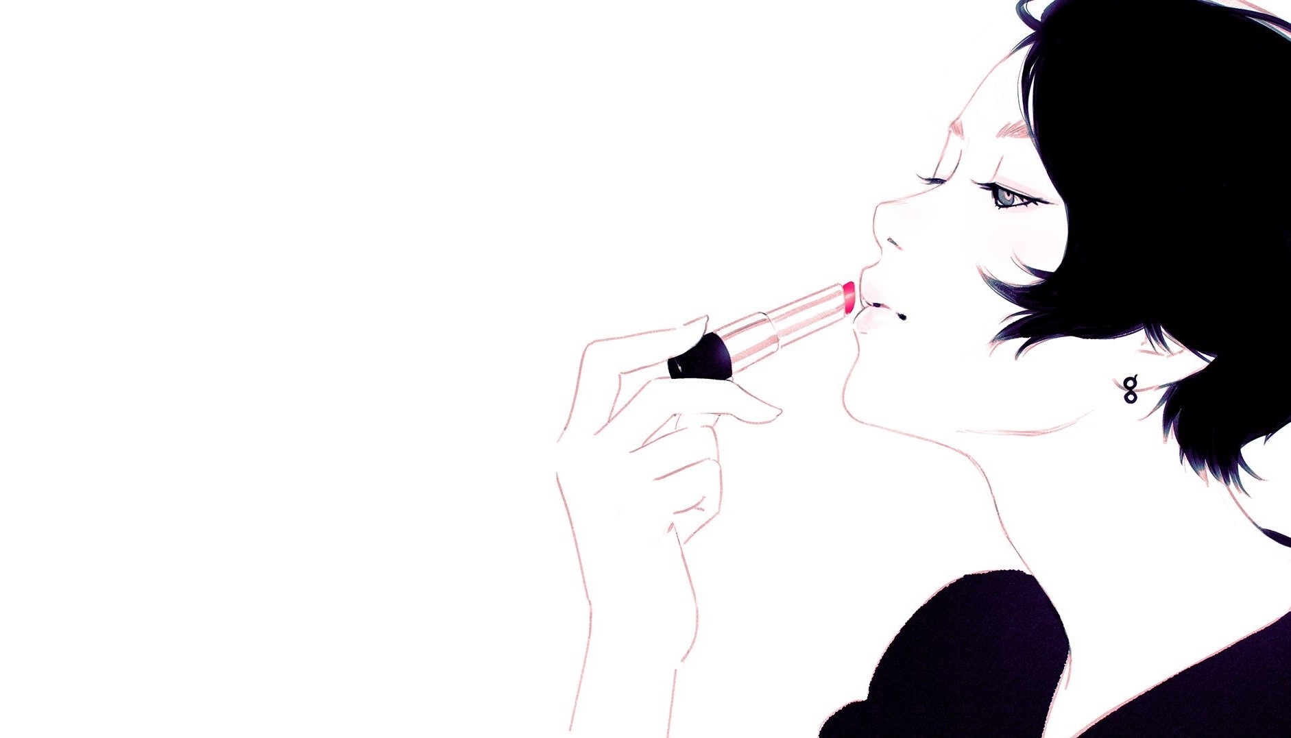 Woman applying lipstick, minimalist artwork HD Wallpaper