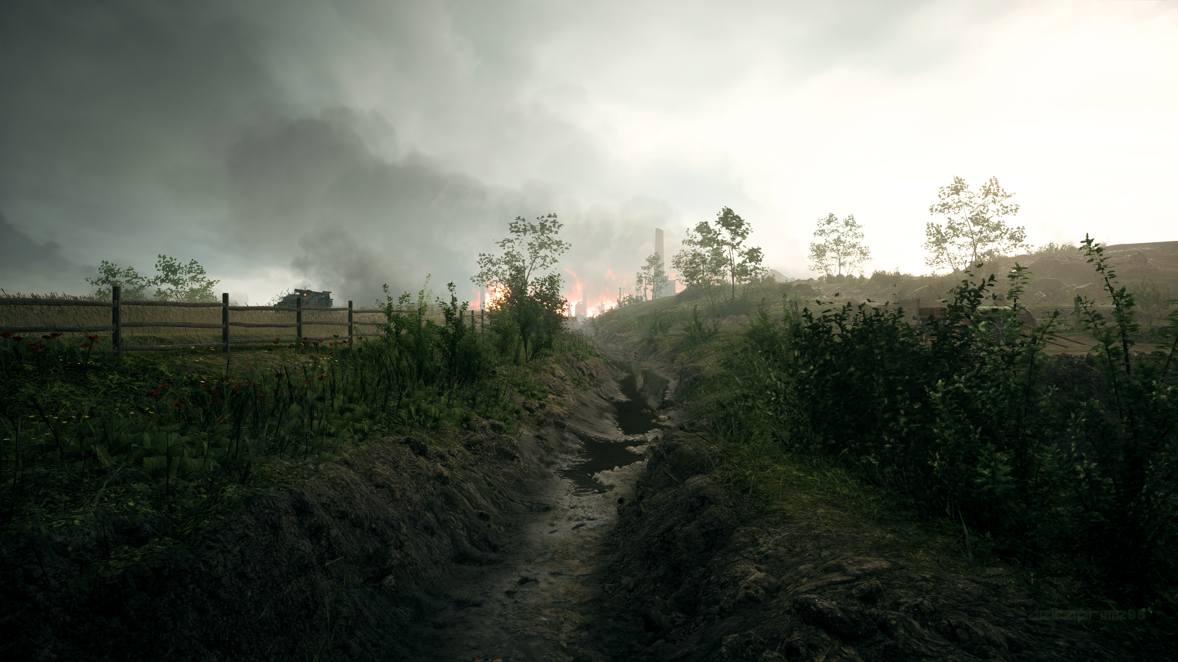 Battlefield 1: World War I Trenches with Fire and Smoke HD Wallpaper