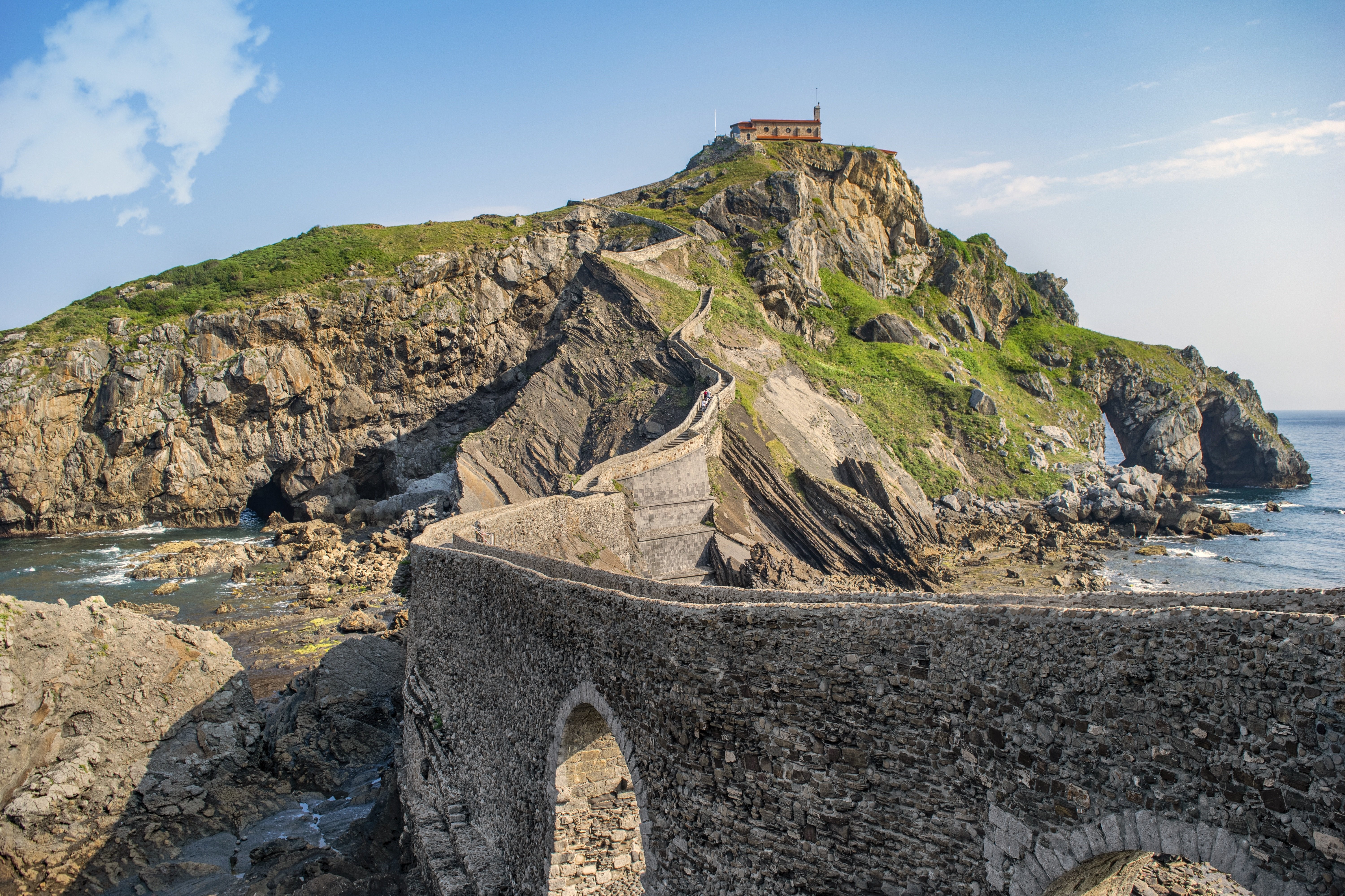 Gaztelugatxe with stone bridge and hermitage HD Wallpaper