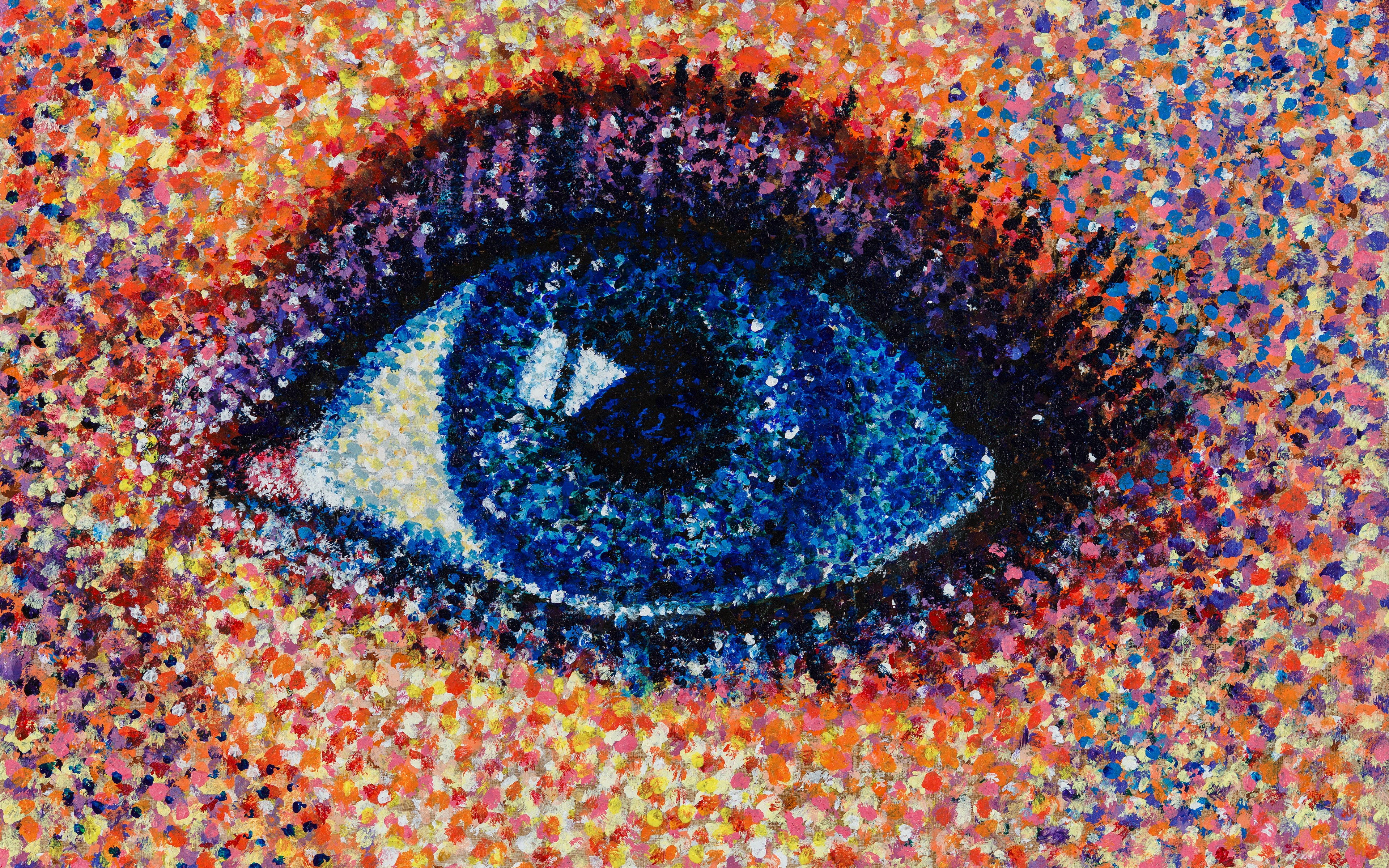Close-up of a blue eye with colorful mosaic background HD Wallpaper
