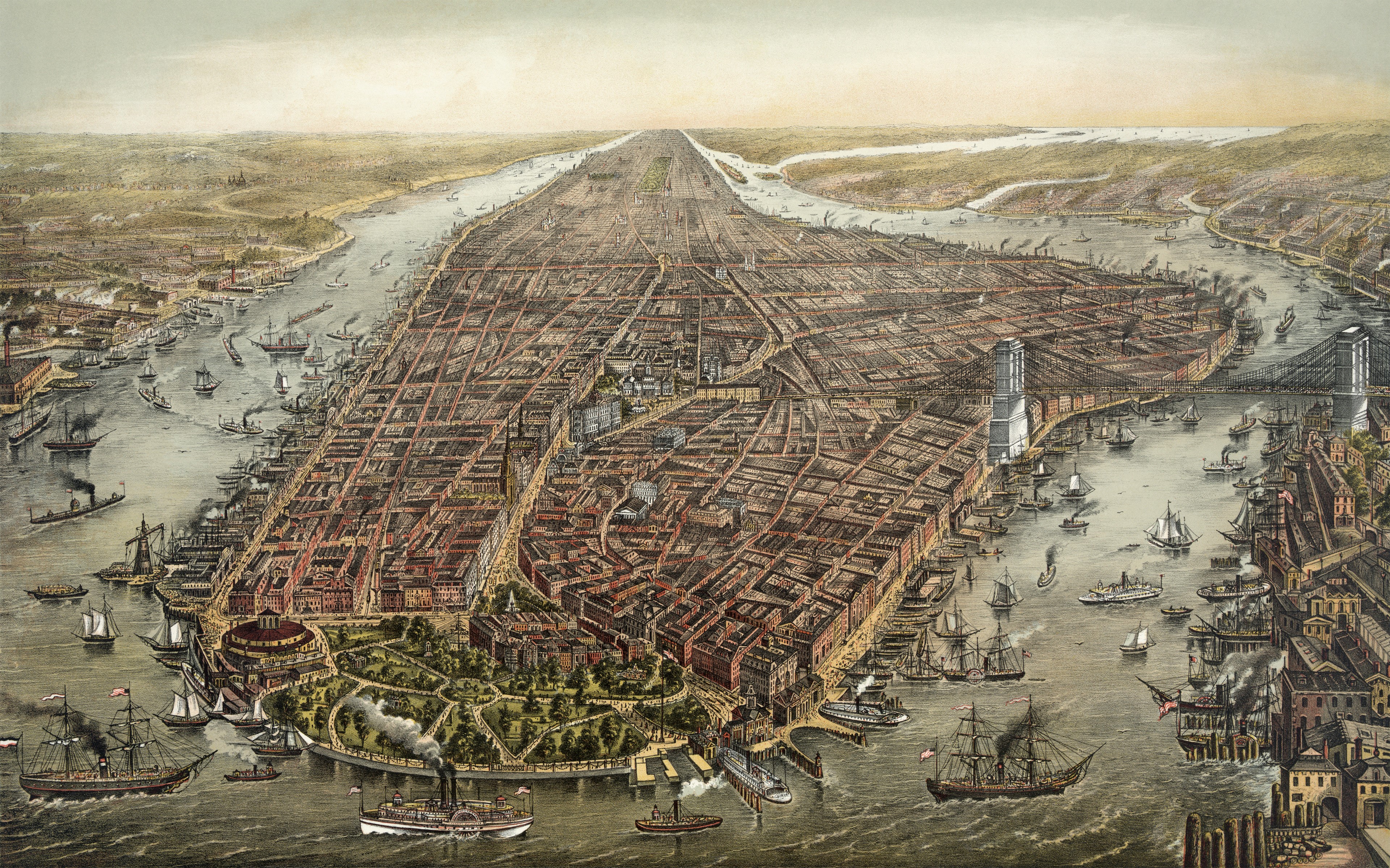 Historic map of New York City, Manhattan HD Wallpaper