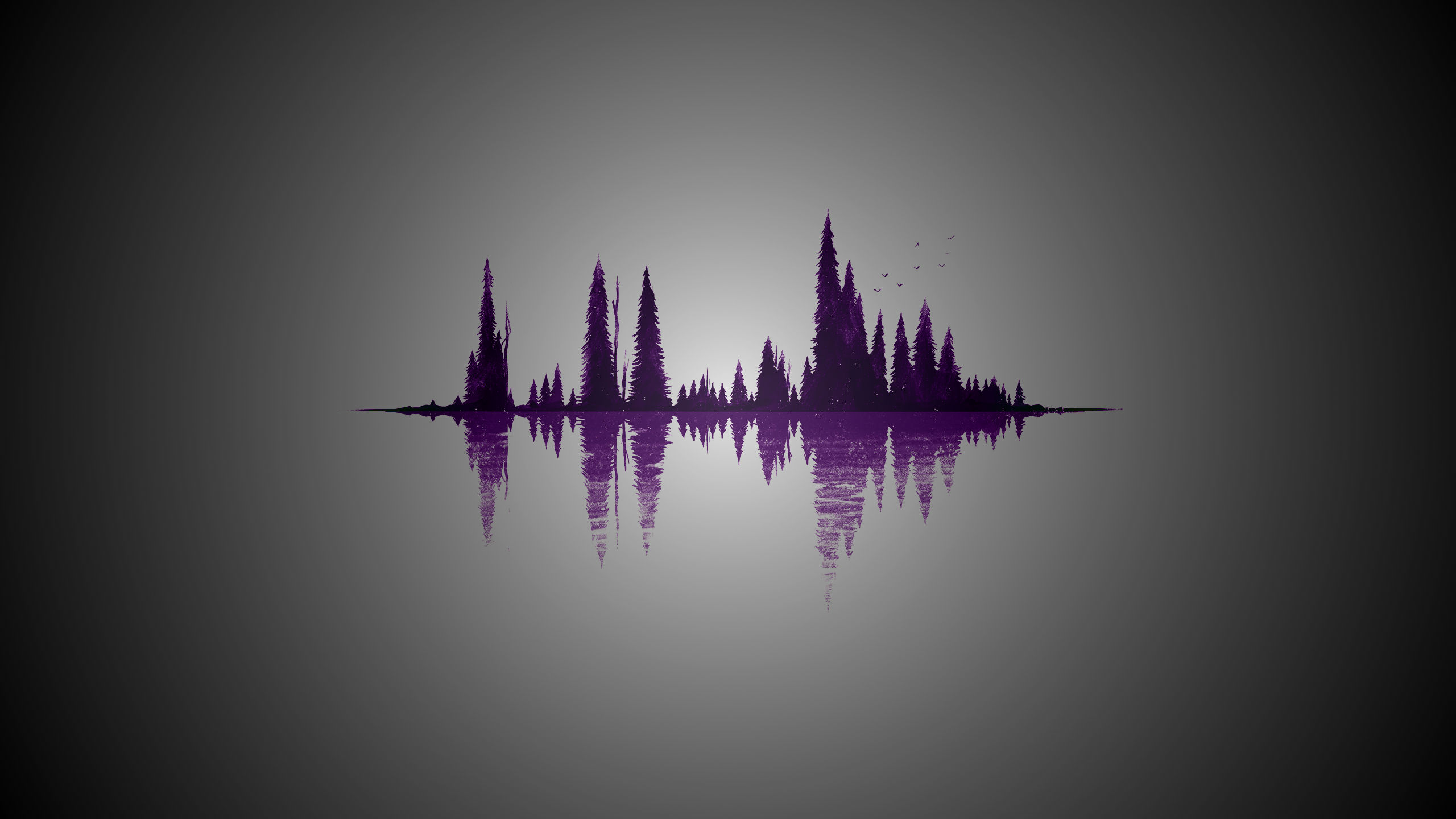 Purple forest silhouette reflected on water HD Wallpaper