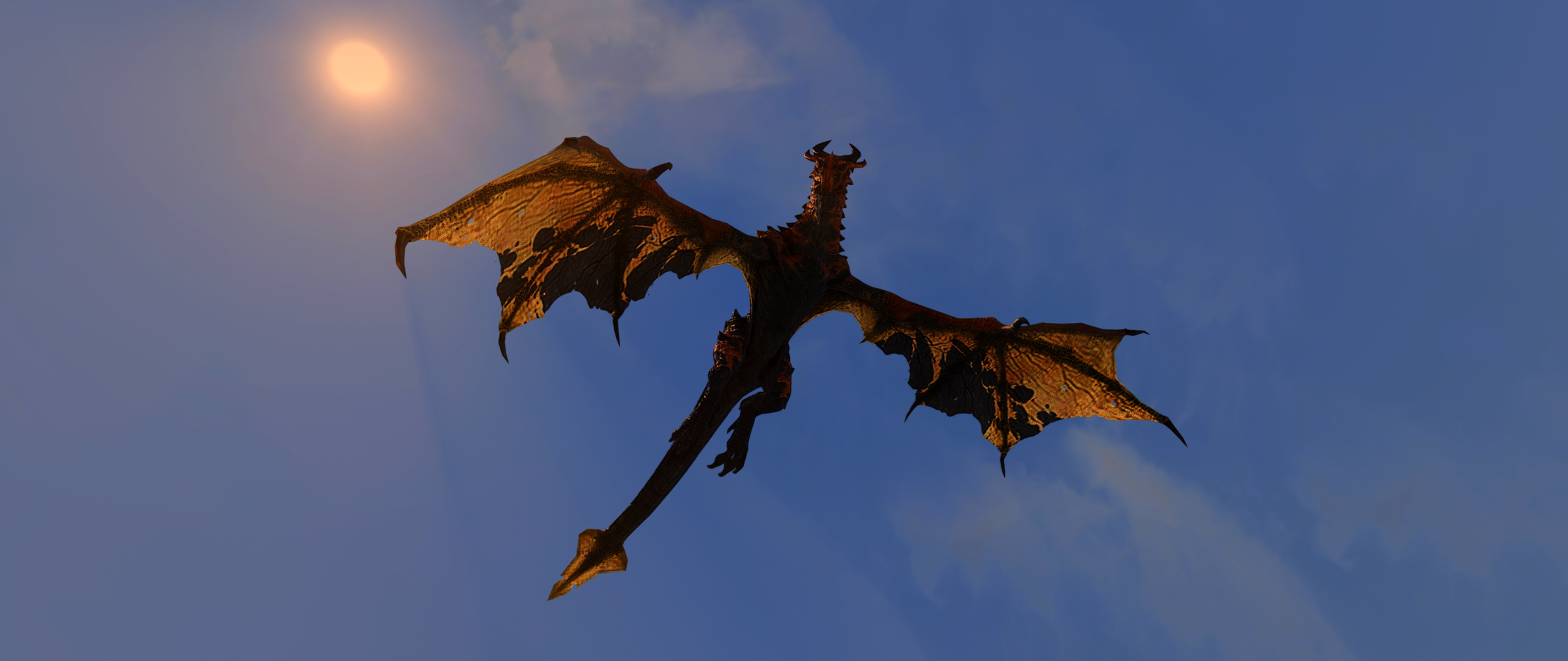Dragon flying in the sky in The Elder Scrolls V: Skyrim HD Wallpaper