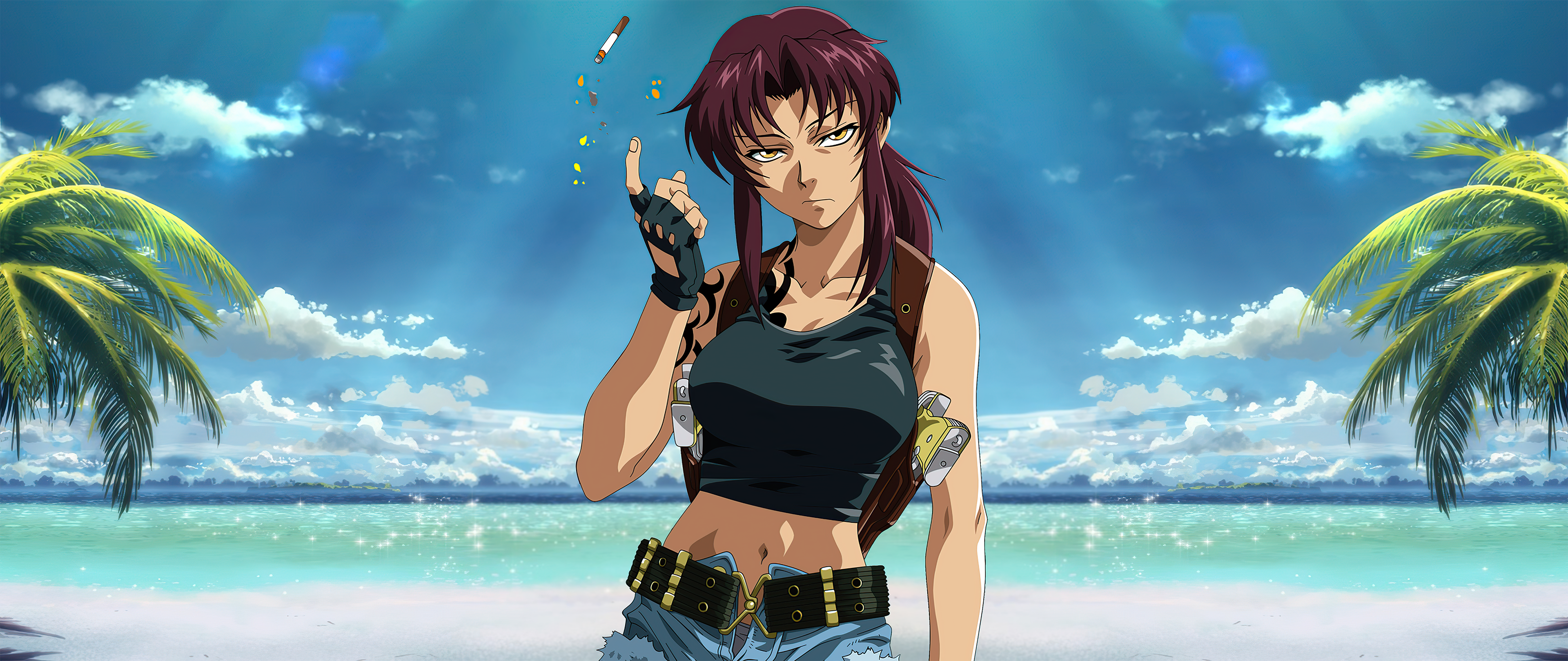 Revy from Black Lagoon on a beach HD Wallpaper