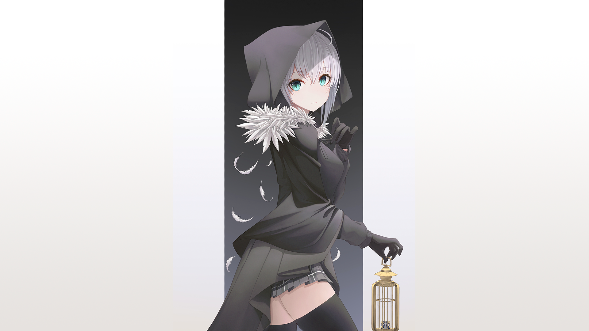 Anime girl with white hair and birdcage HD Wallpaper