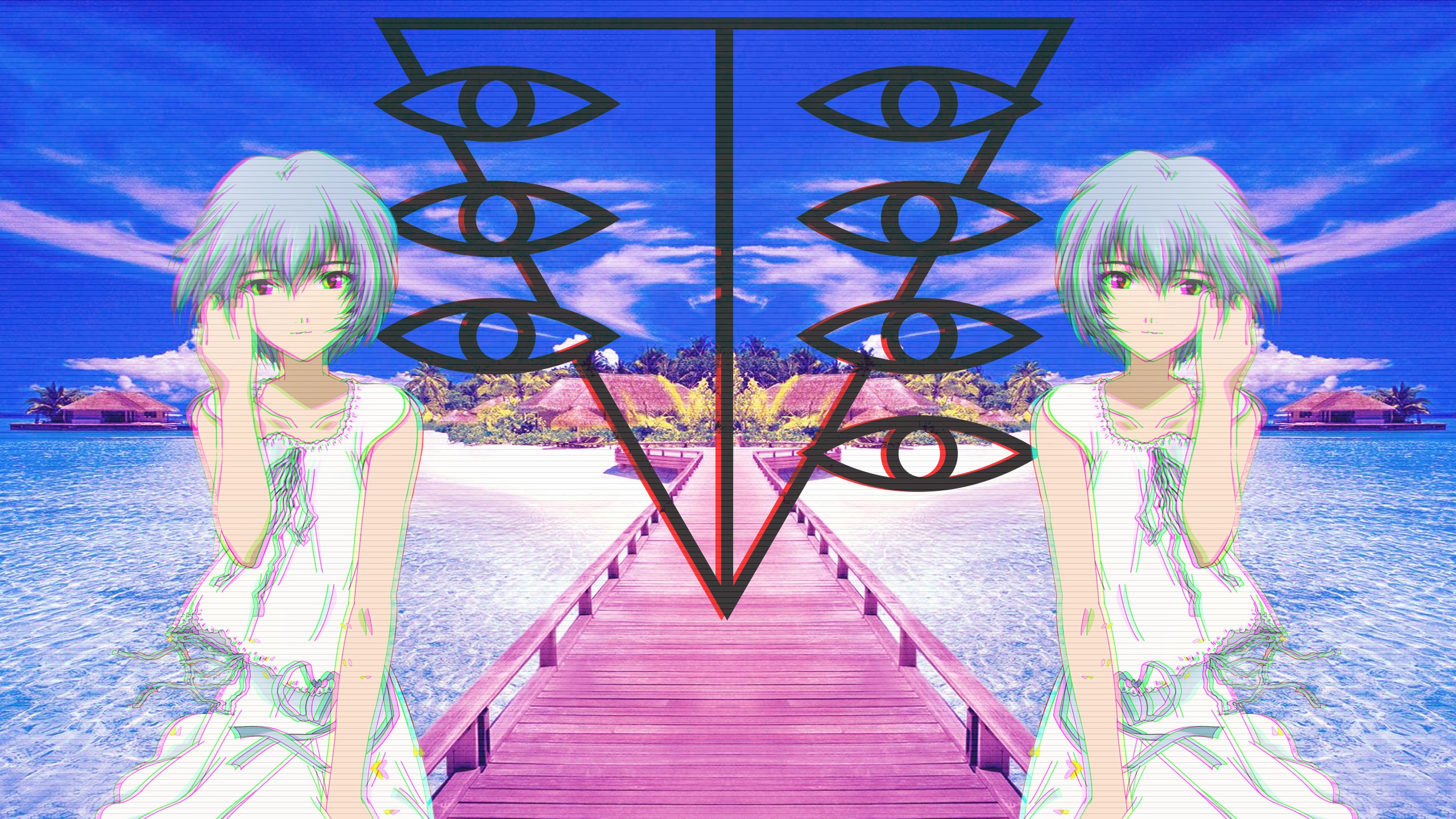Ayanami Rei from Neon Genesis Evangelion on a beach HD Wallpaper