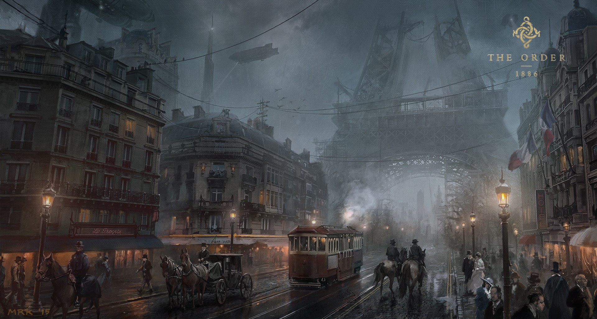 The Order: 1886 Paris street scene with Eiffel Tower HD Wallpaper