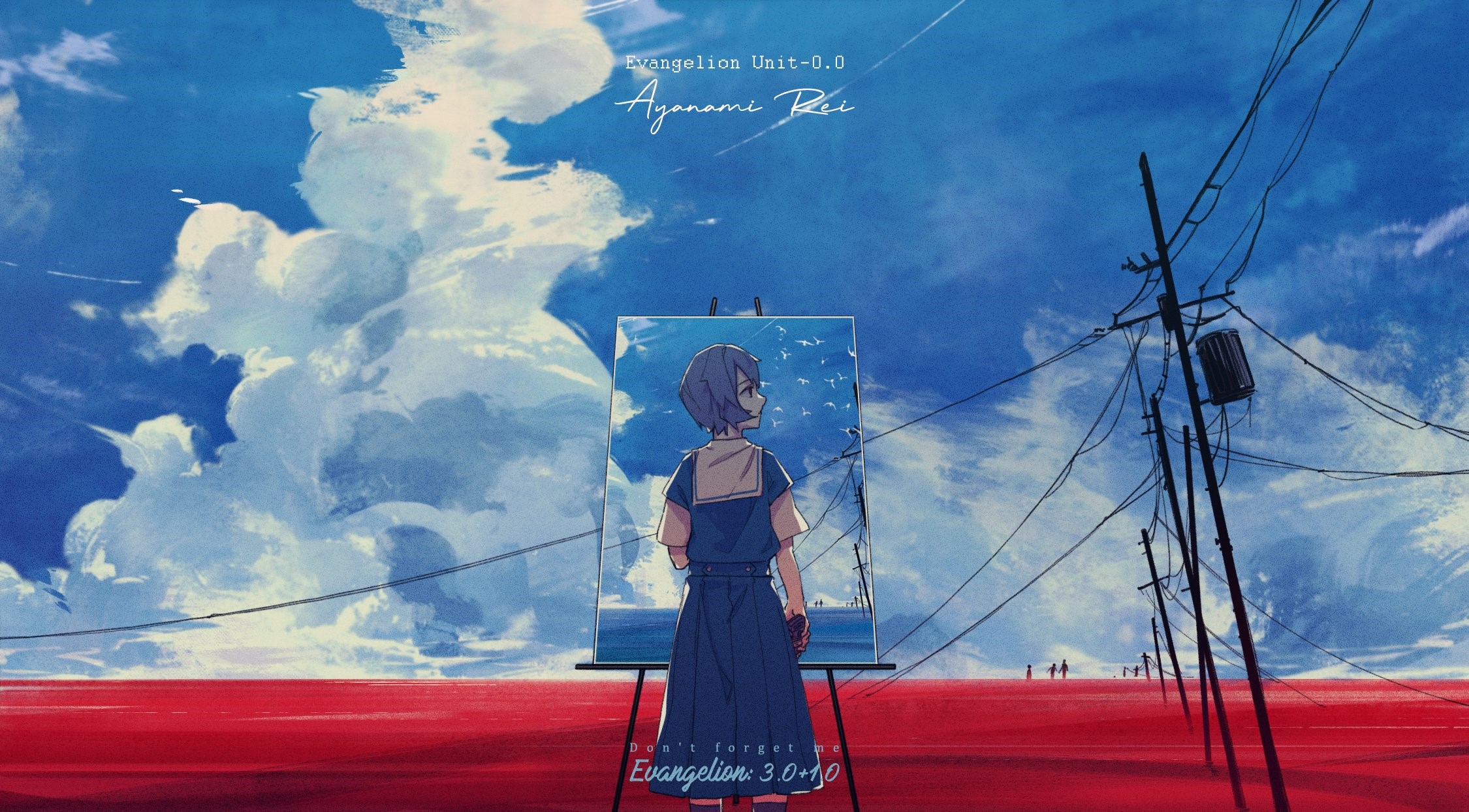 Ayanami Rei from Evangelion painting the Red Sea HD Wallpaper
