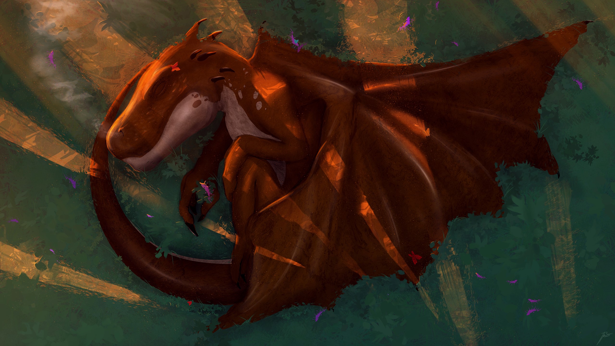 Sleeping dragon in a forest HD Wallpaper