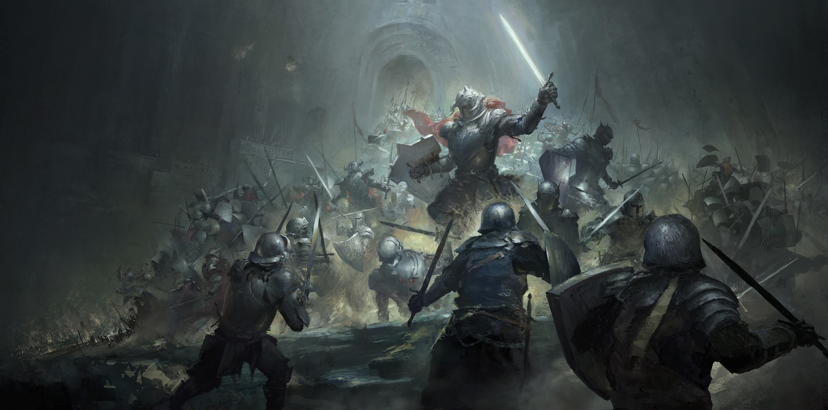 Knights in a fierce battle charge HD Wallpaper