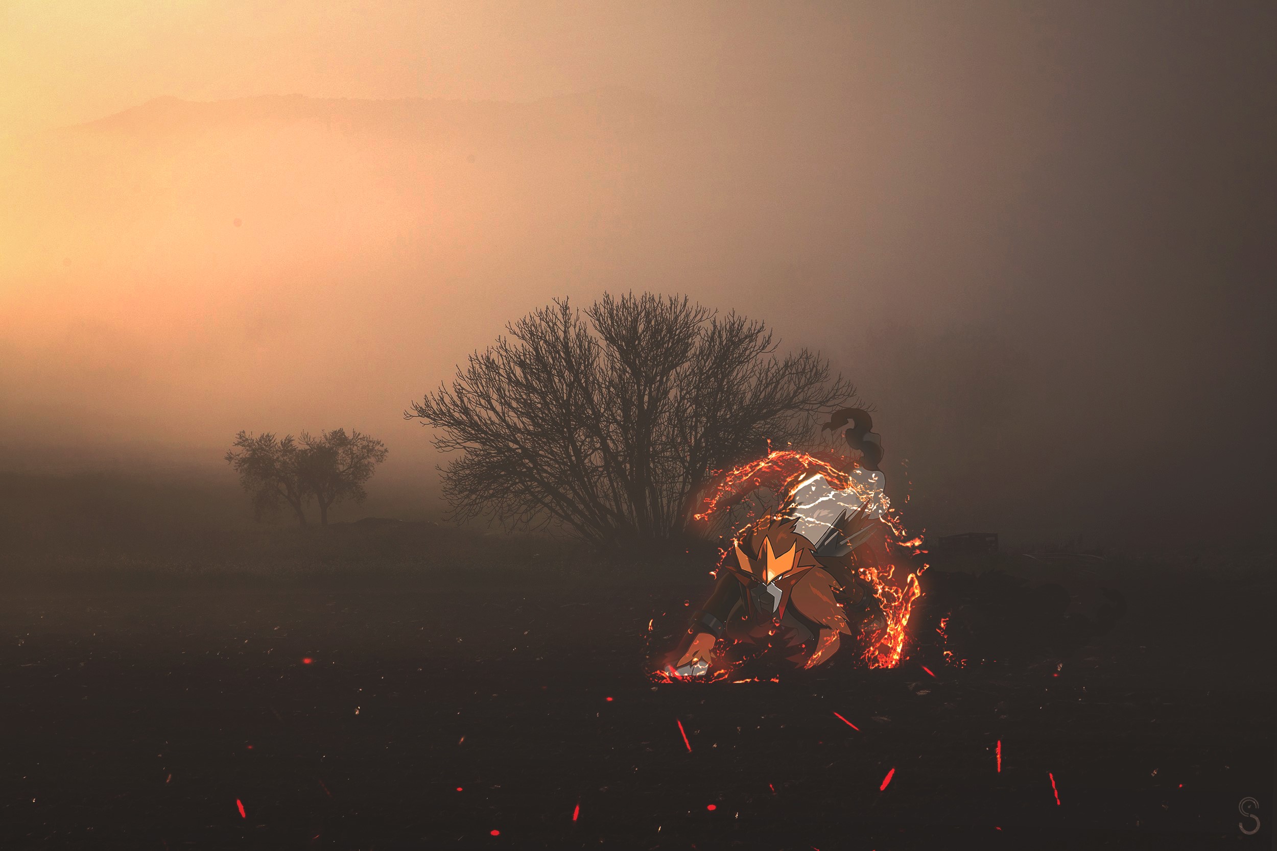 Entei from Pokemon engulfed in flames HD Wallpaper