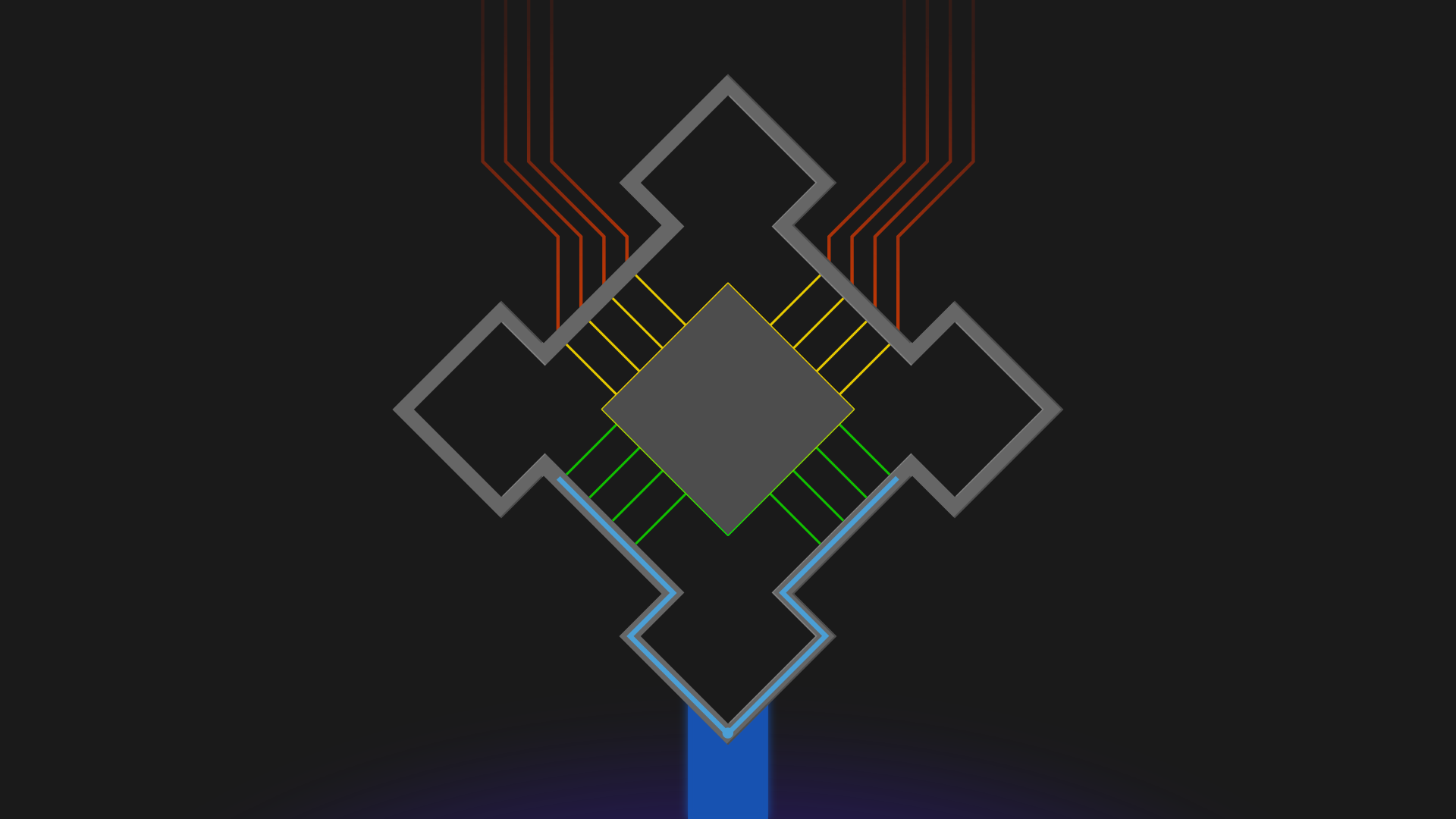 Minimalist digital art of a central processor with colorful connections HD Wallpaper