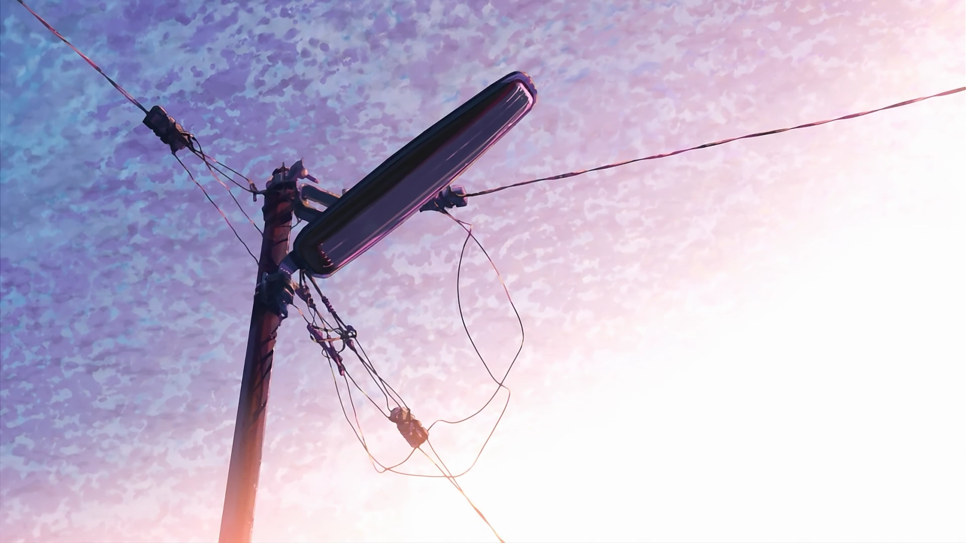 Anime sky with telephone pole and wires HD Wallpaper