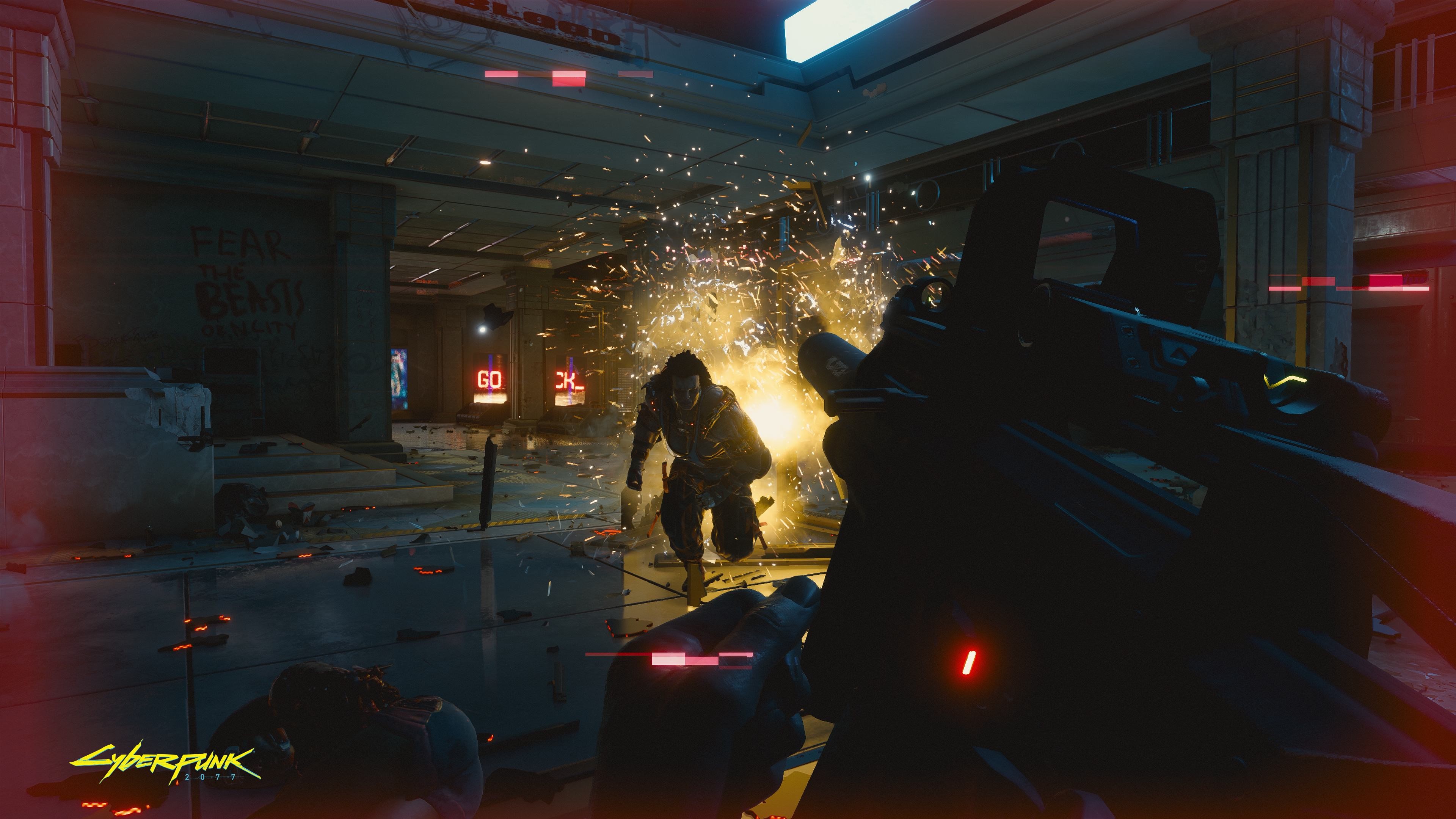 Cyberpunk 2077 gameplay scene with combat HD Wallpaper