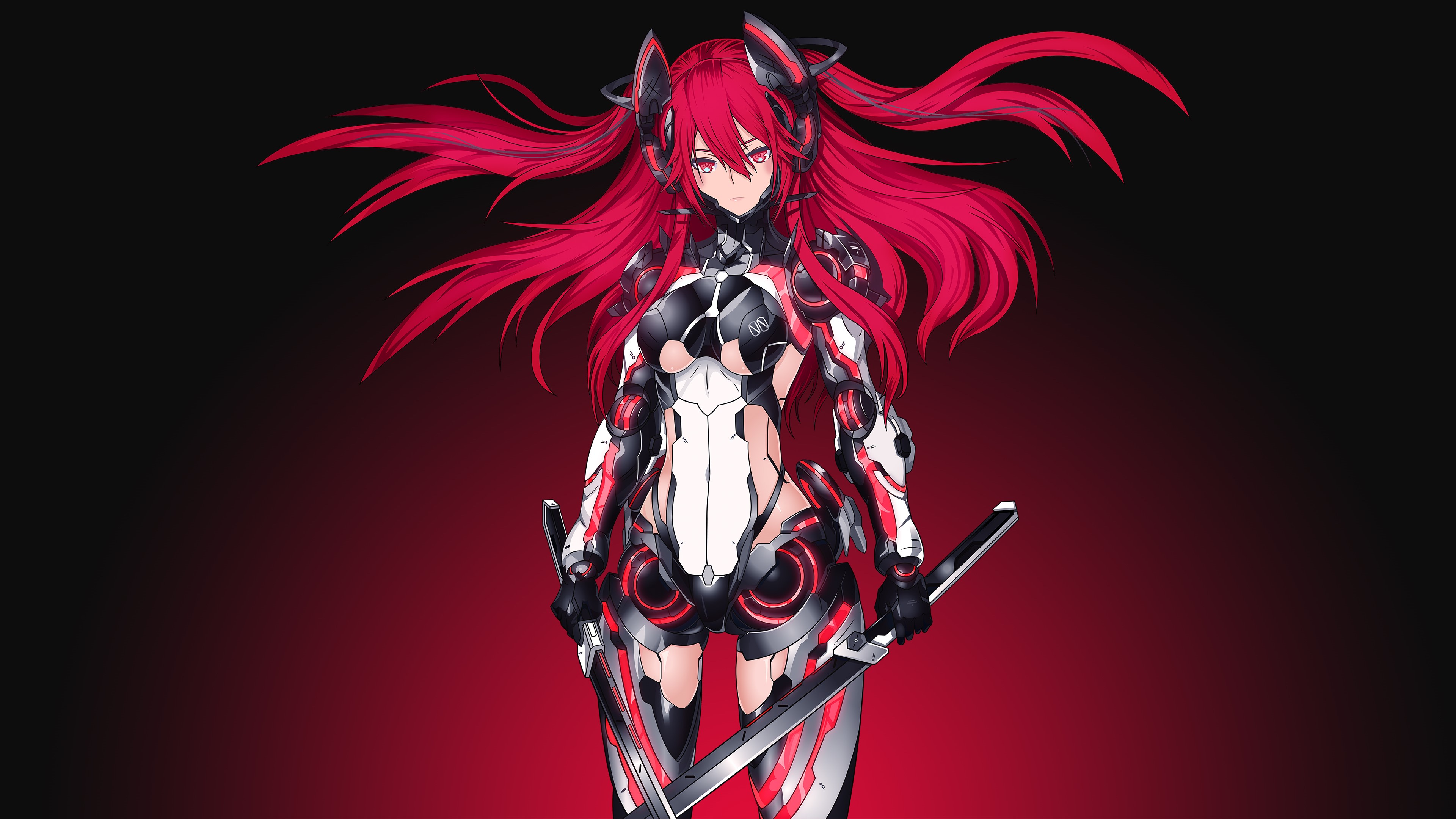 Redhead anime girl with swords HD Wallpaper