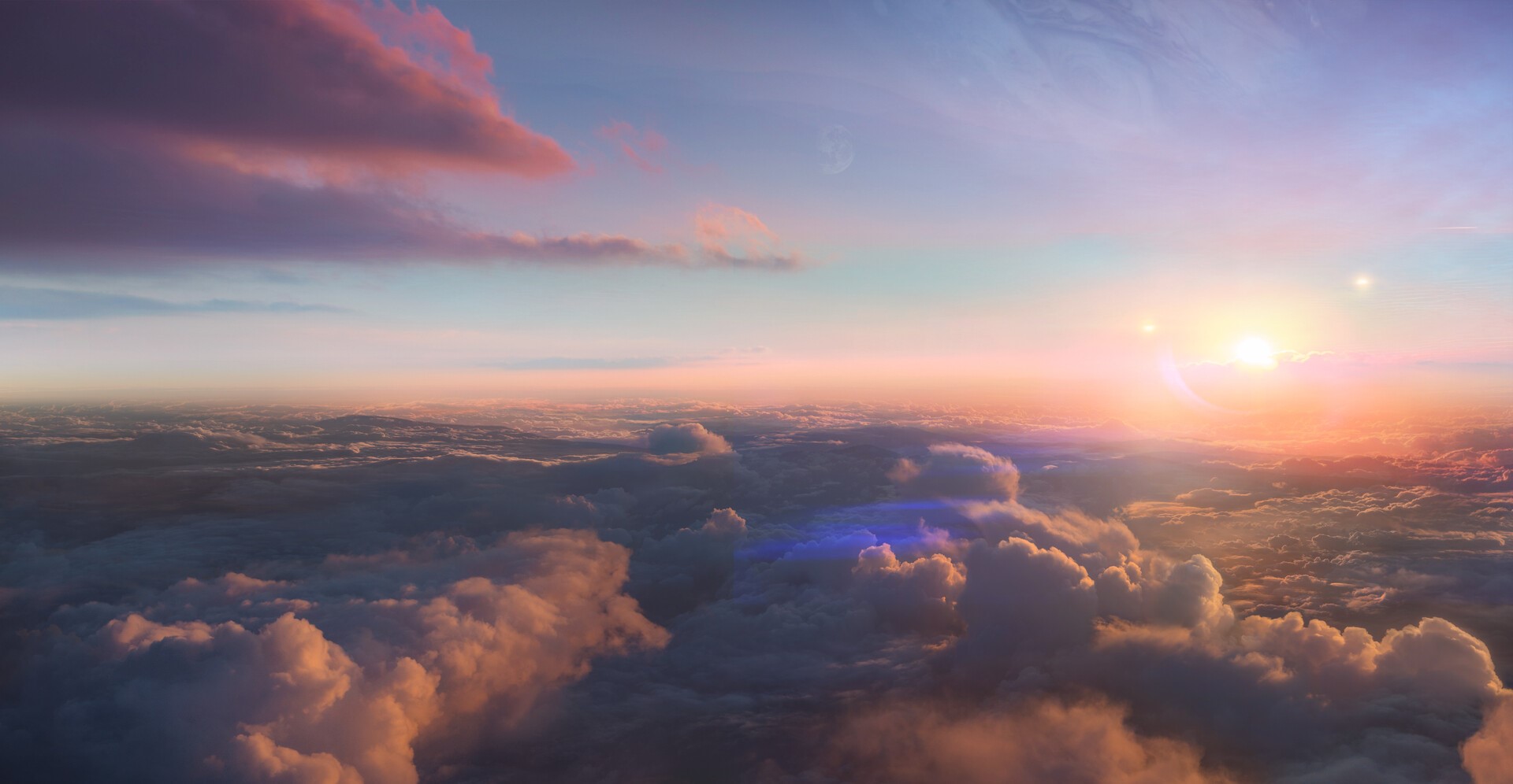 Sunrise over clouds with lens flare HD Wallpaper