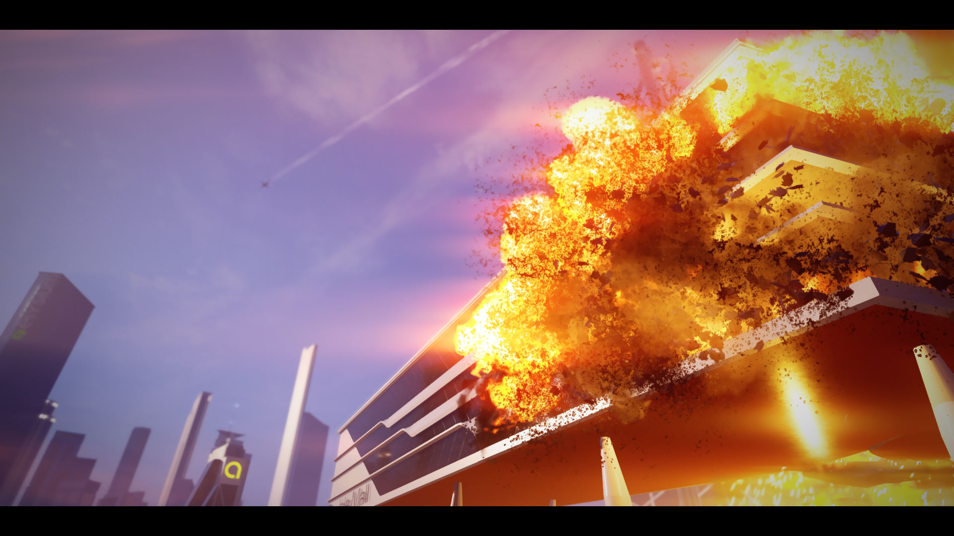 Explosion destroying a modern building in Mirror's Edge Catalyst HD Wallpaper