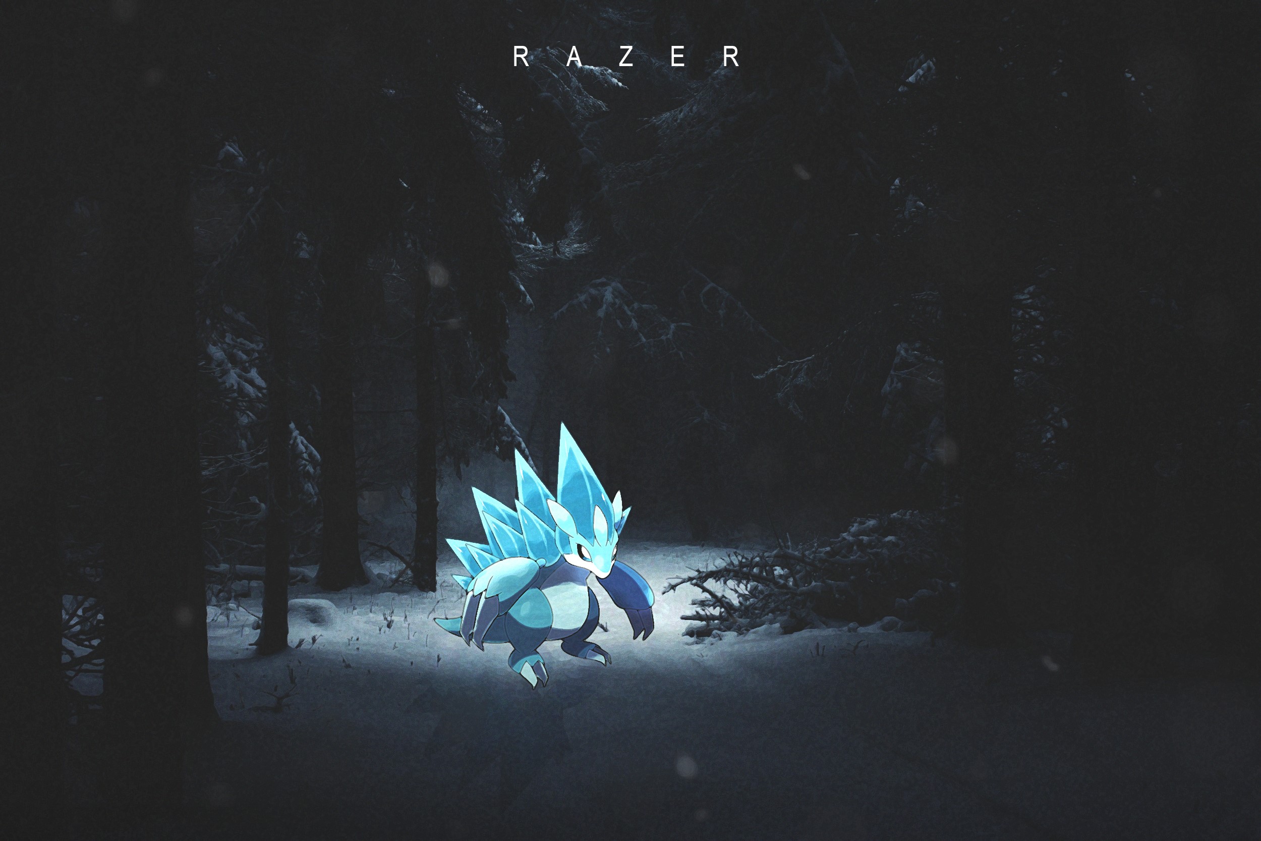 Razer logo with Ice Pokemon in snowy forest HD Wallpaper