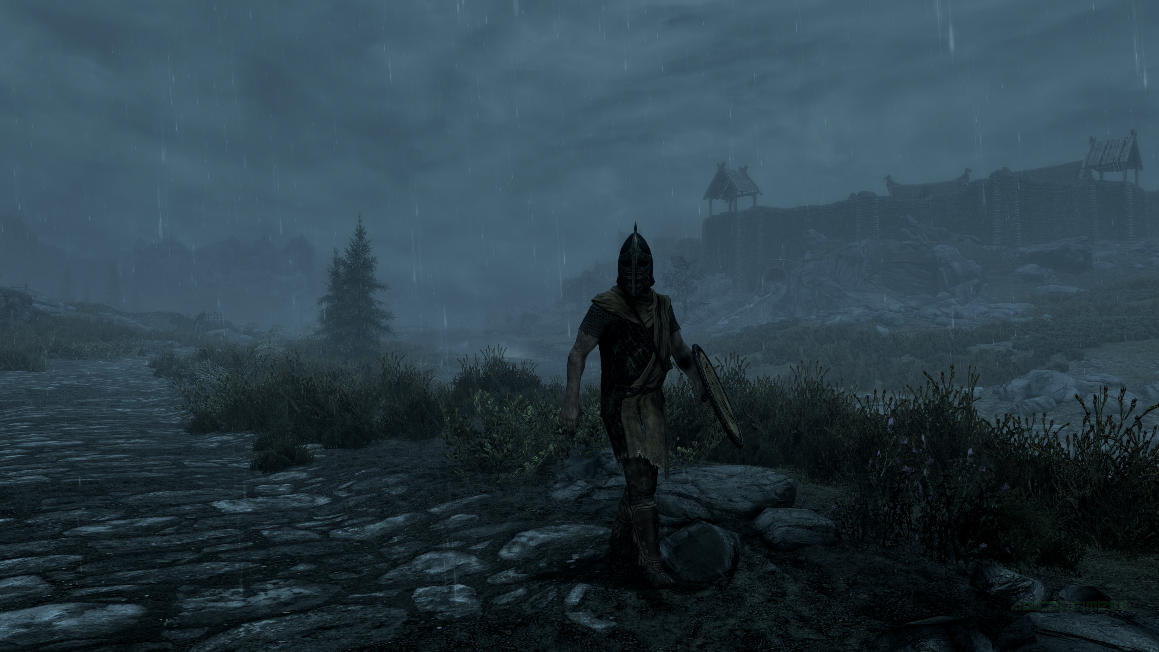 Skyrim Remastered: Soldier in the Rain HD Wallpaper