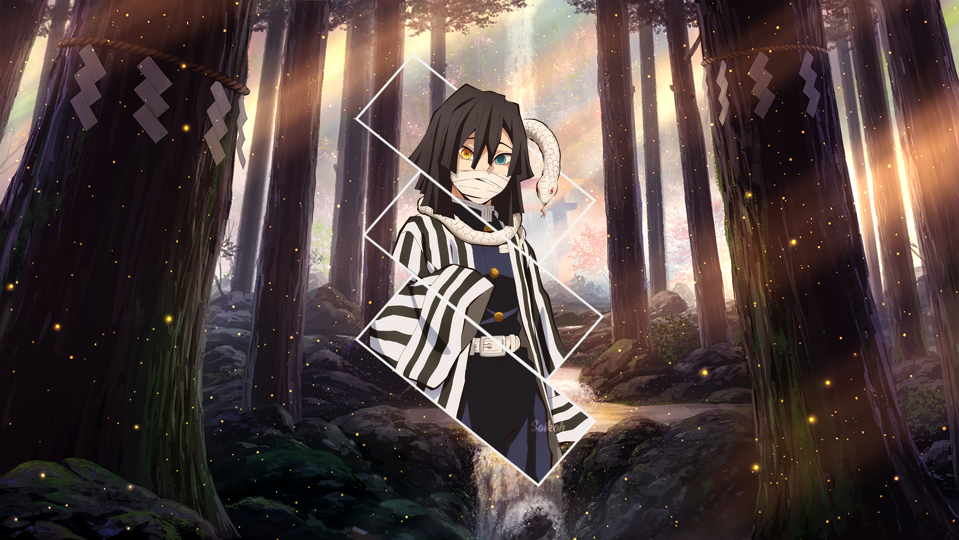 Obanai Iguro in Mystical Forest Scene HD Wallpaper