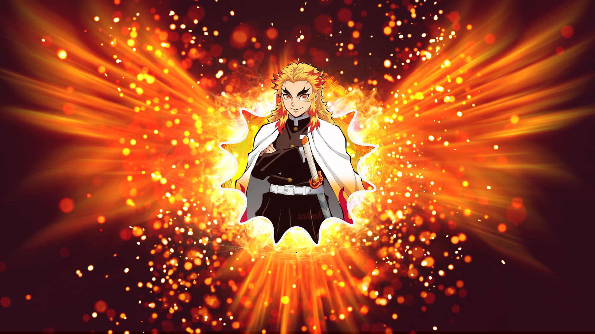 Rengoku Kyoujurou from Kimetsu no Yaiba with fire HD Wallpaper