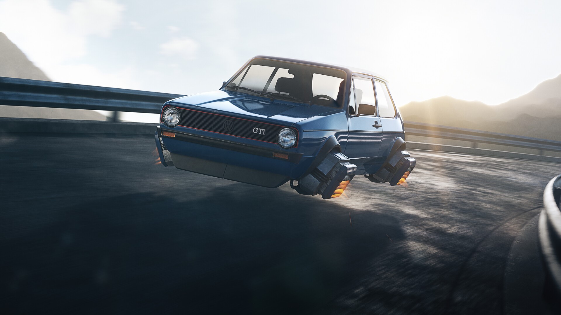 Volkswagen Golf Mk1 flying car with thrusters HD Wallpaper