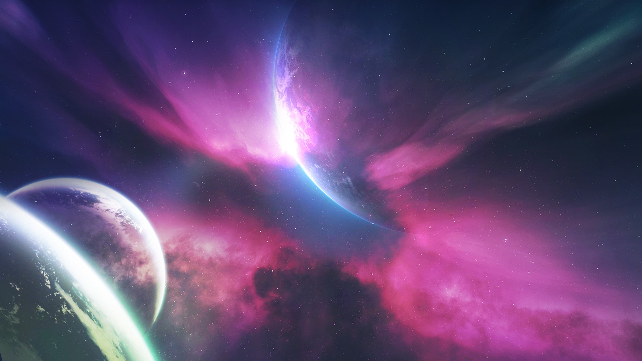 Planets and nebulae in deep space HD Wallpaper
