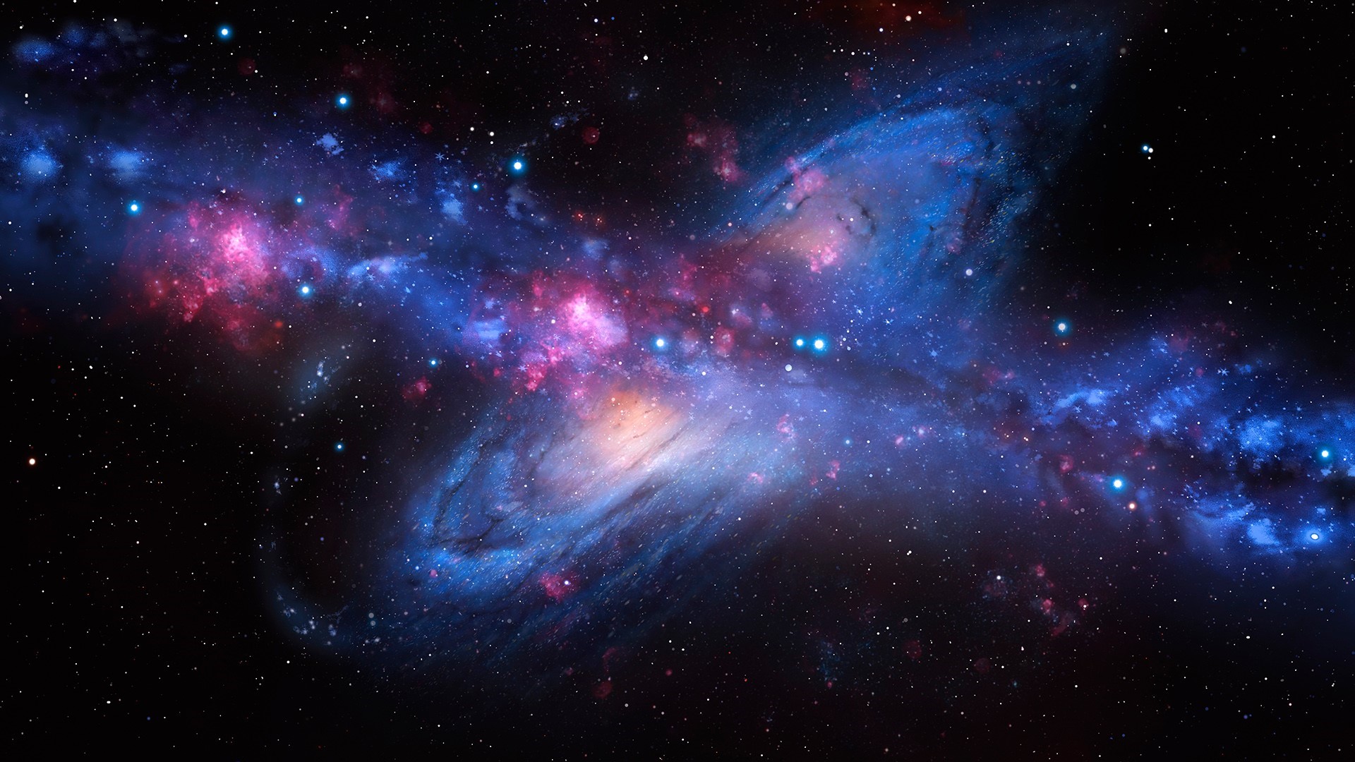 Digital art of a colorful galaxy with stars HD Wallpaper