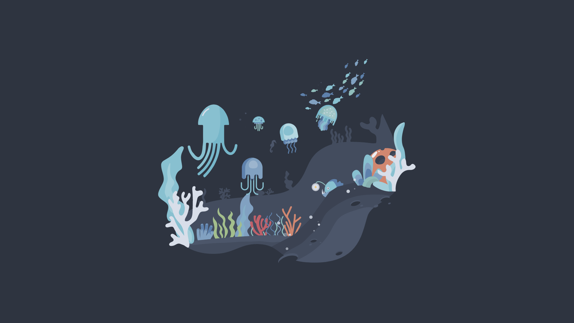 Minimalist Underwater Coral and Jellyfish Artwork HD Wallpaper