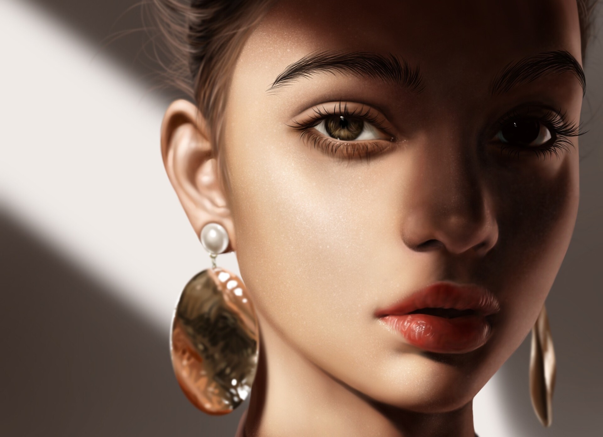 Artwork of a woman's face with dramatic lighting HD Wallpaper