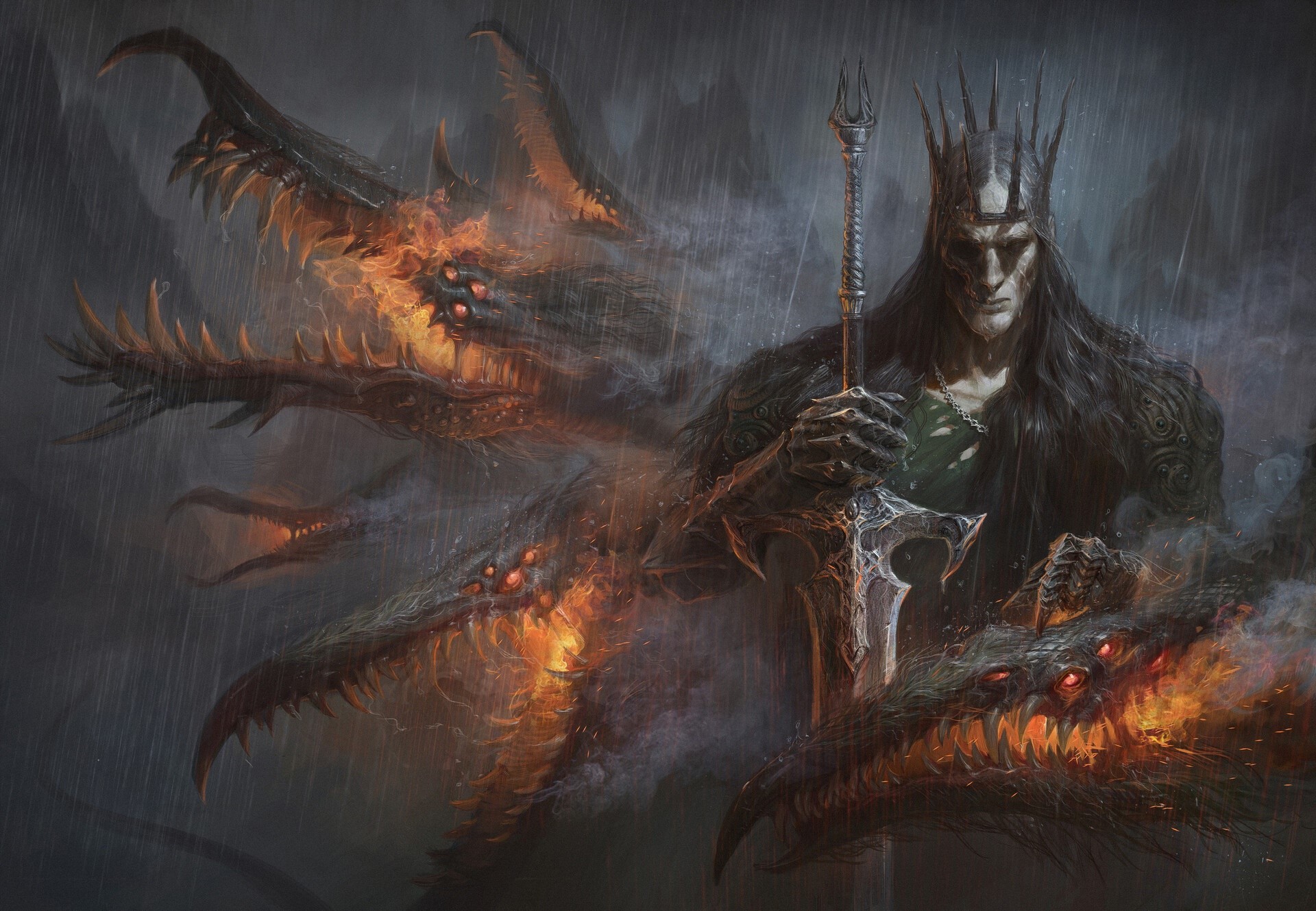 Dark King with Sword and Fiery Creatures HD Wallpaper