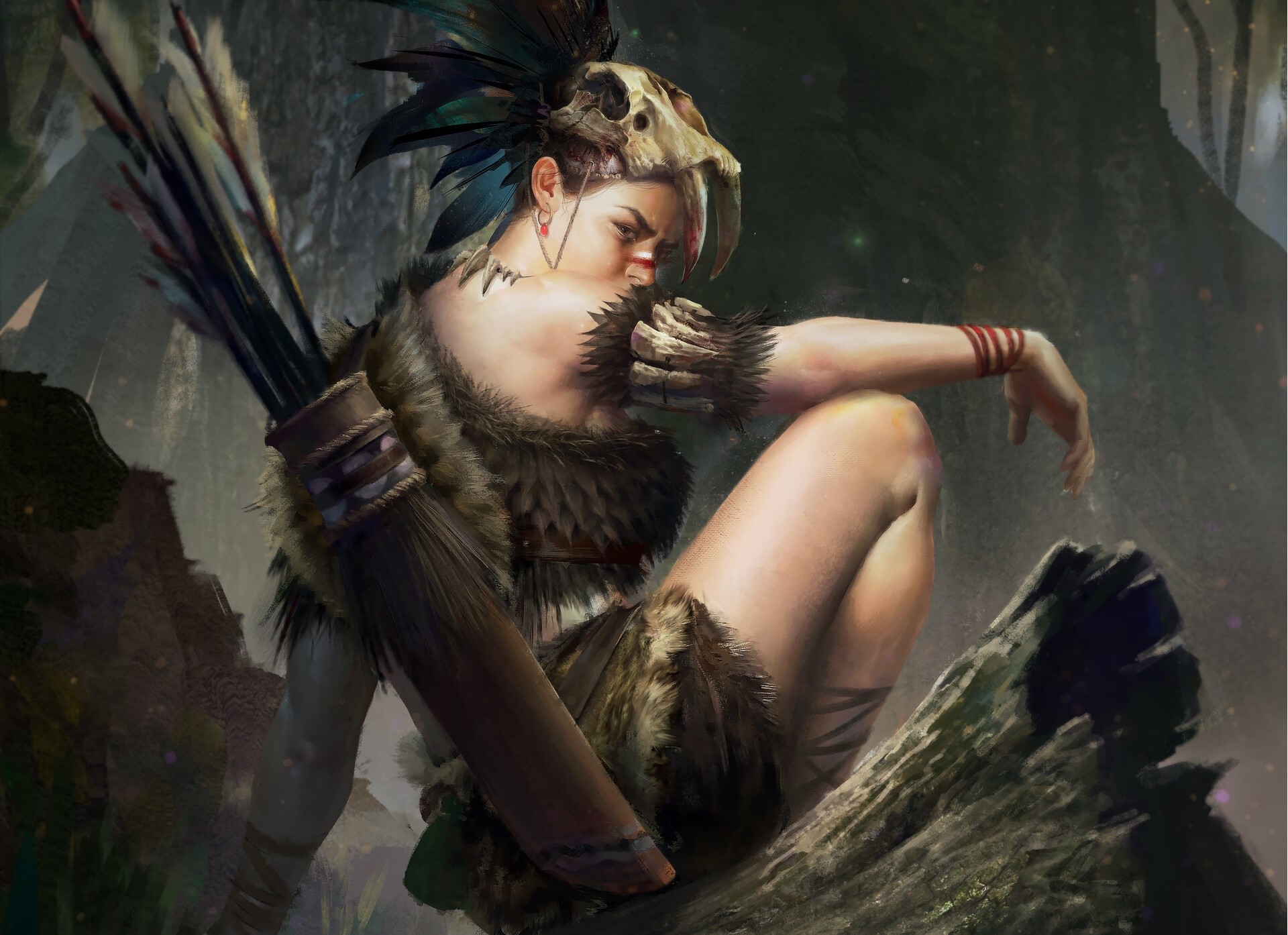 Fantasy girl with skull headdress and arrows HD Wallpaper