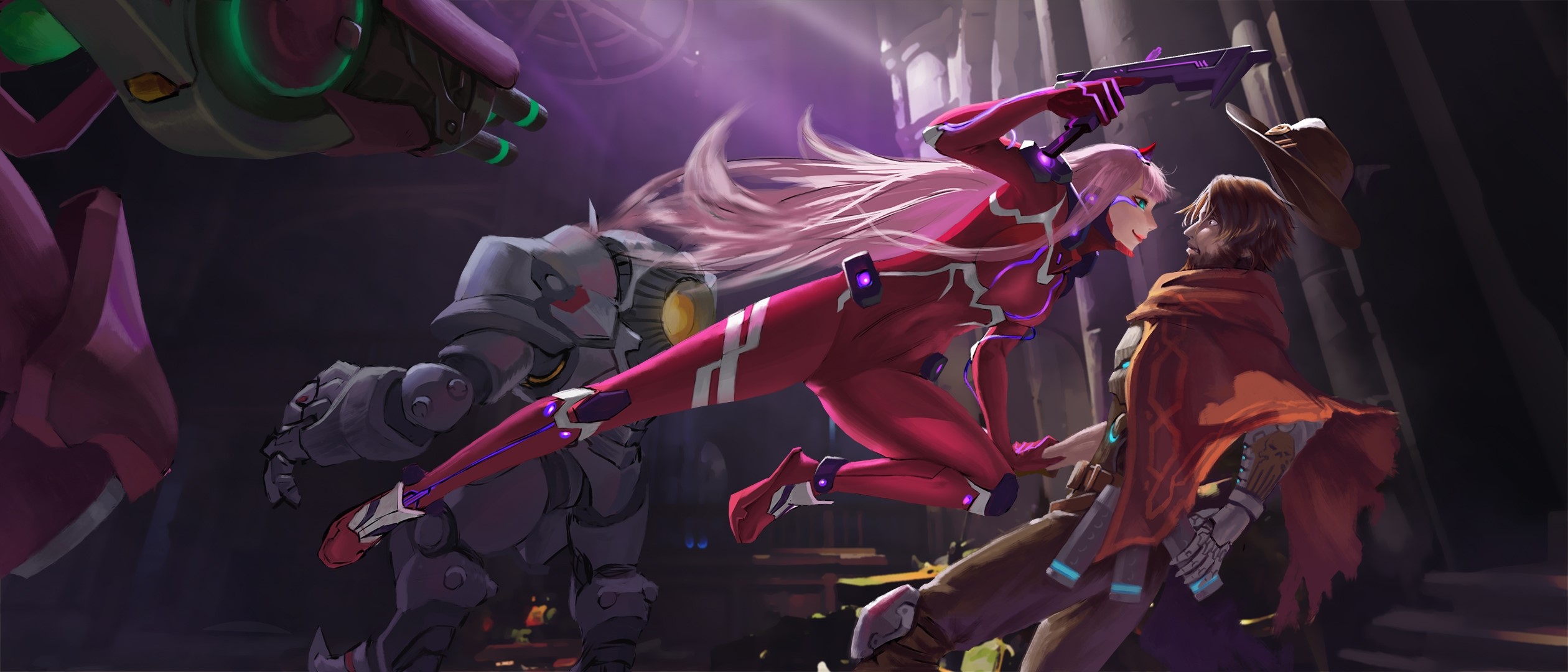 Zero Two and McCree crossover fan art HD Wallpaper