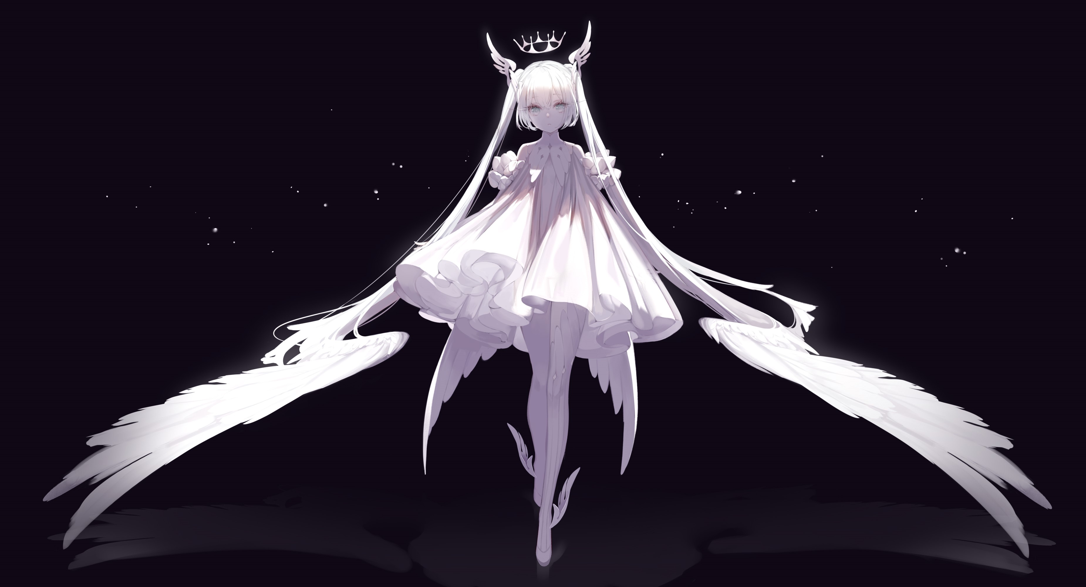 Anime girl with white wings and crown HD Wallpaper