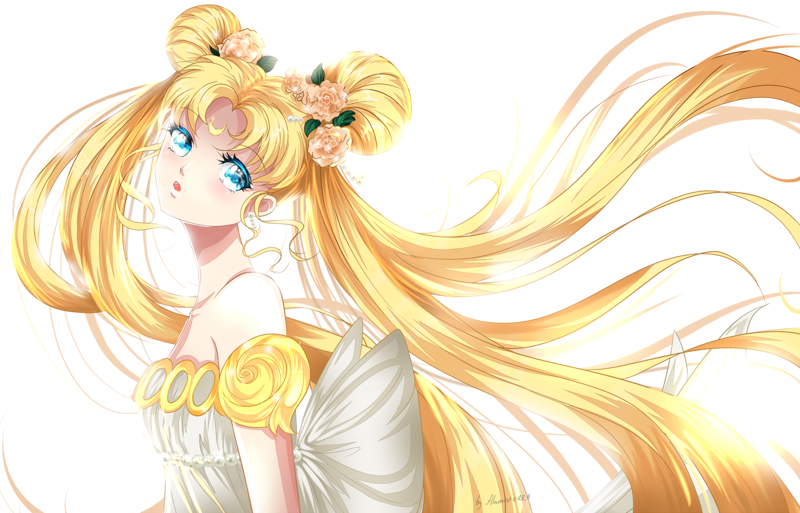 Sailor Moon in a white dress with flowers HD Wallpaper