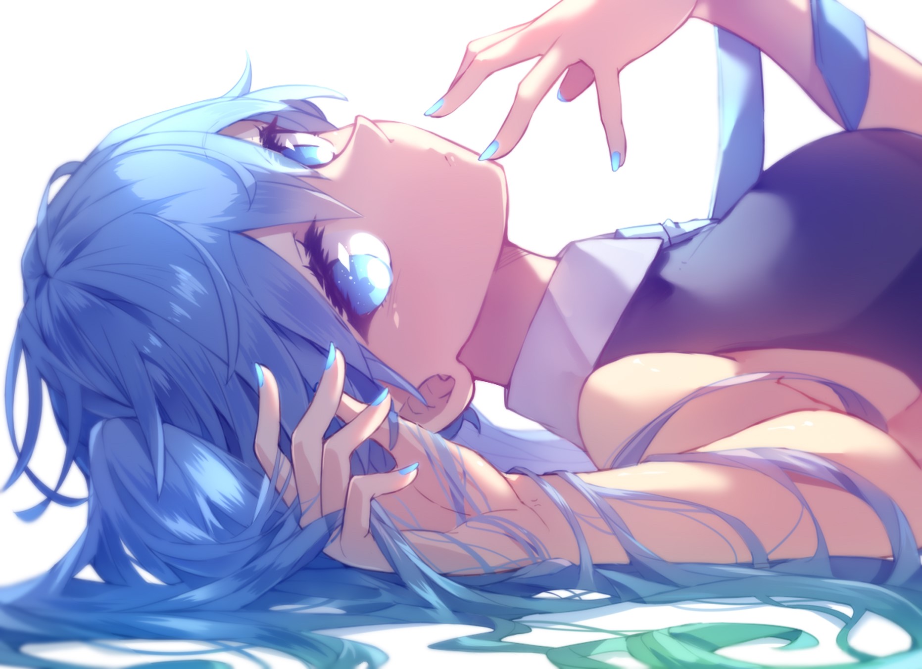 Hatsune Miku with blue hair and aqua eyes HD Wallpaper