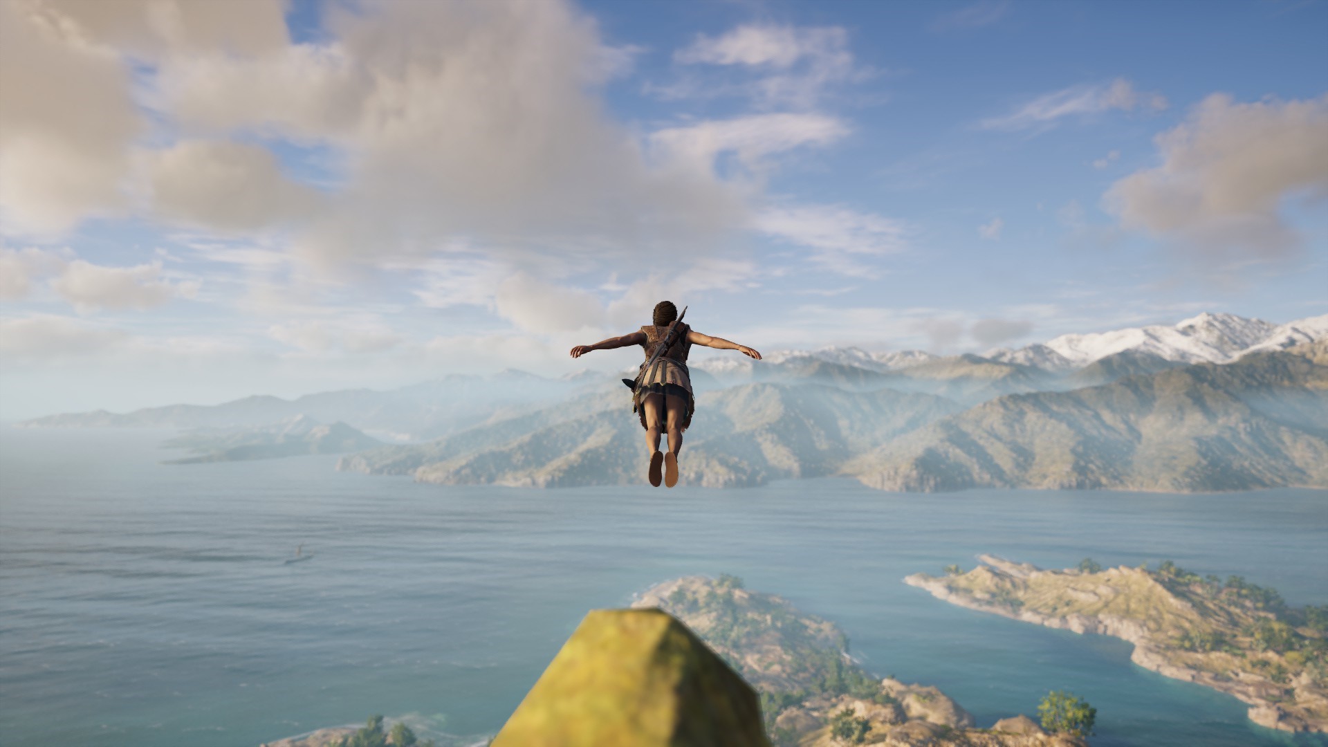 Kassandra from Assassin's Creed: Odyssey performing a Leap of Faith HD Wallpaper